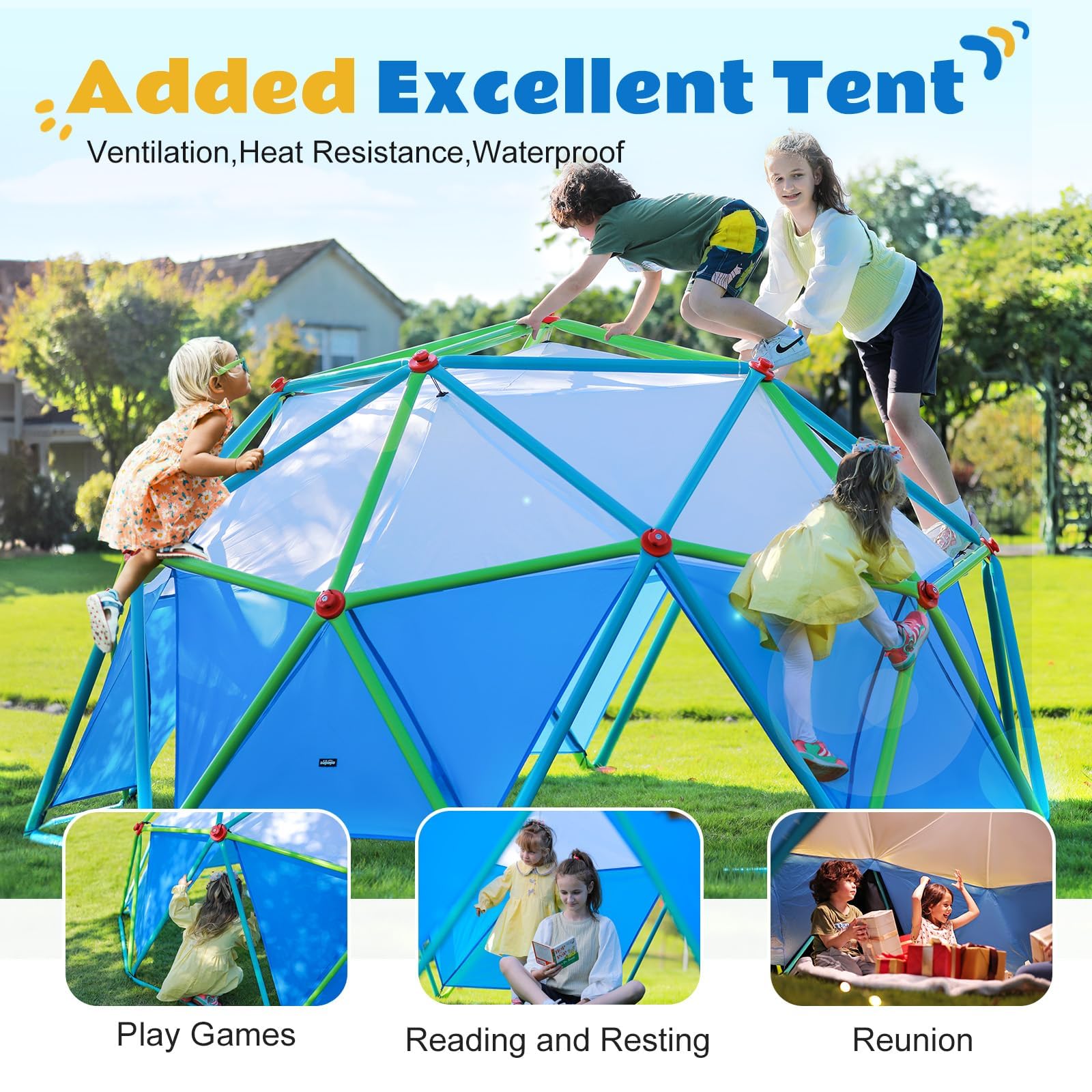 Zupapa 10FT Climbing Dome Tent, Dome Climber Canopy for Kids, Playground Set for Outdoor Backyard, Waterproof Fit for 10FT Jungle Gym, Climber Tent Only