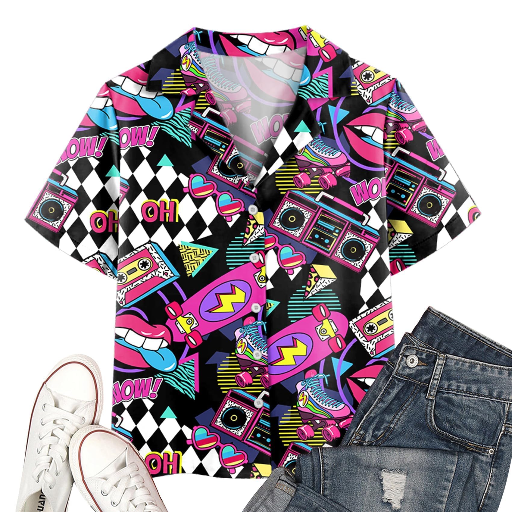 Hawaii Shirt Damen Vintage 90er Hemd läSsiges Retro 80er Nostalgia Shirts Bluse Tops
