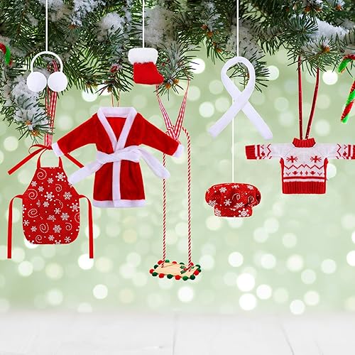 Miniatura 5 de 1 juego de accesorios de muñeca elfo de Navidad, incluye delantal, sombrero de chef, hamaca, saco de dormir, bata de baño, suéter, vestido, bufanda,