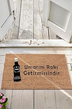 Monnhein Umarım Rakı Kapı Önü Paspası Dekoratif Kapı Paspası Dış Mekân Paspas Ev İçi Paspası 45x70cm