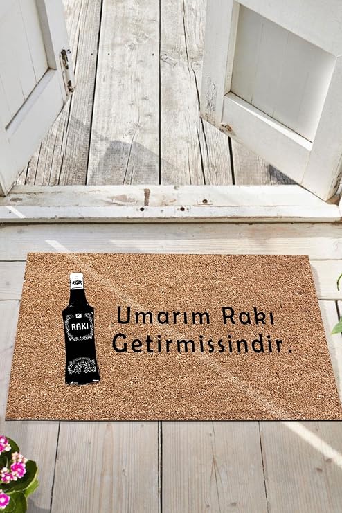Monnhein Umarım Rakı Kapı Önü Paspası Dekoratif Kapı Paspası Dış Mekân Paspas Ev İçi Paspası 45x70cm