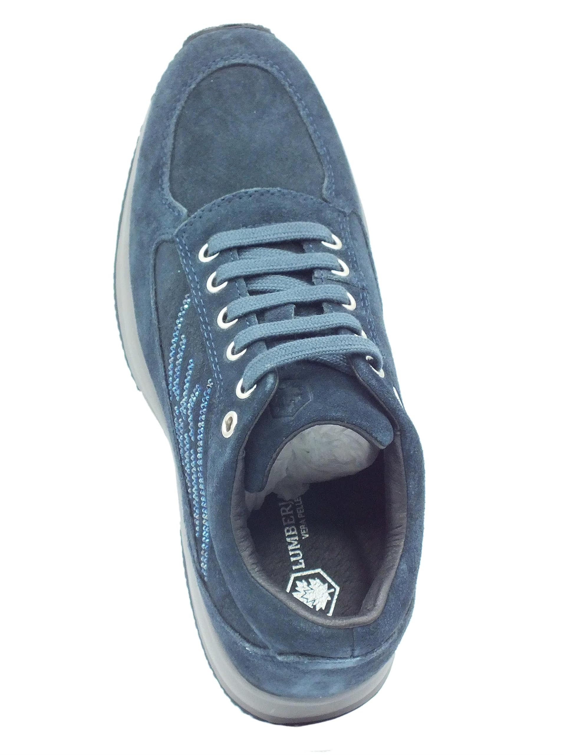 Lumberjack Raul SW01305 Navy Blue Sneakers per Donna in Nabuk con Zeppa bombata e Strass (Taglia 36)