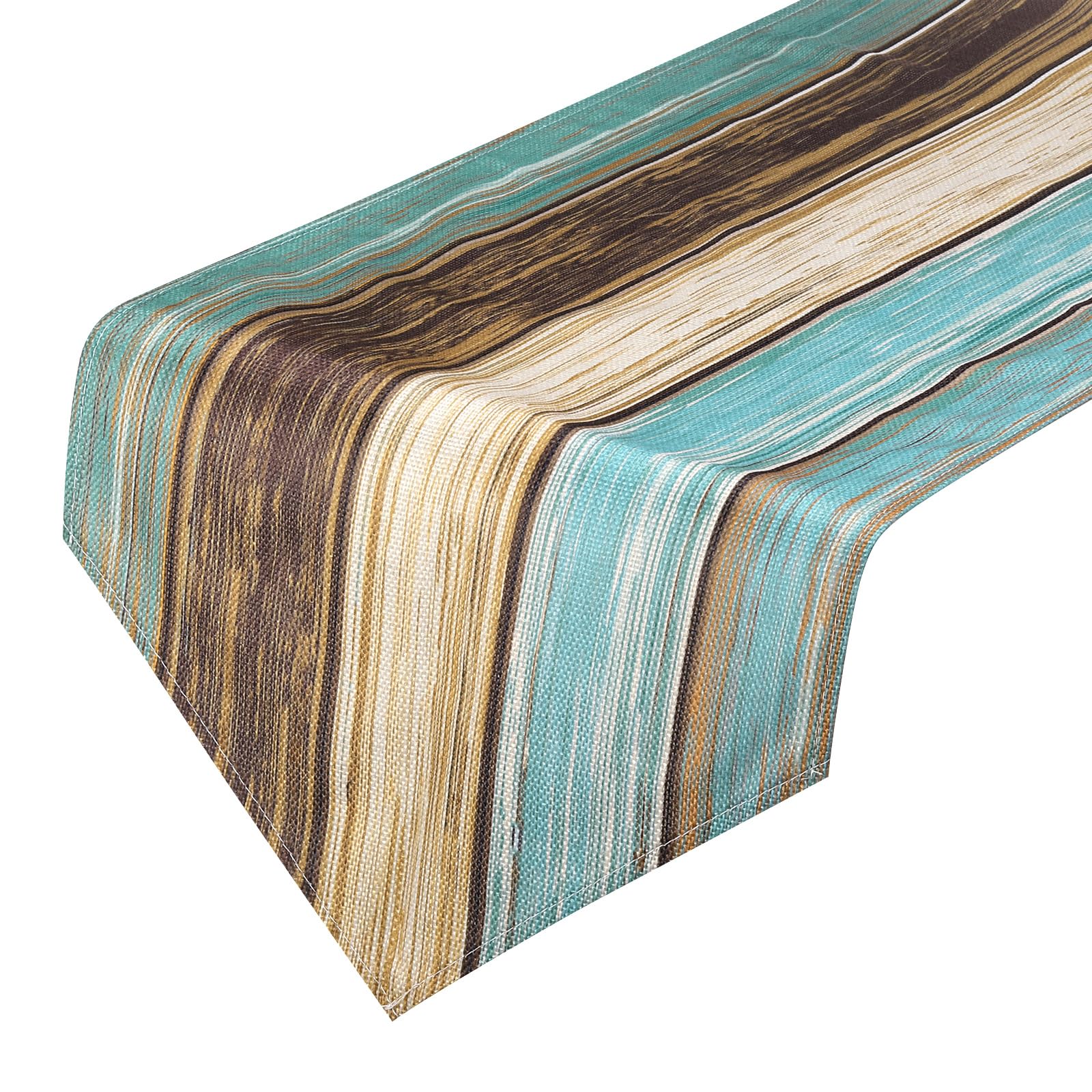 uxcell Table Runner 108" x 13", Retro Cotton Linen Table Runner, Green & Blue, Green/Brown/Beige/Sky Blue/Blue
