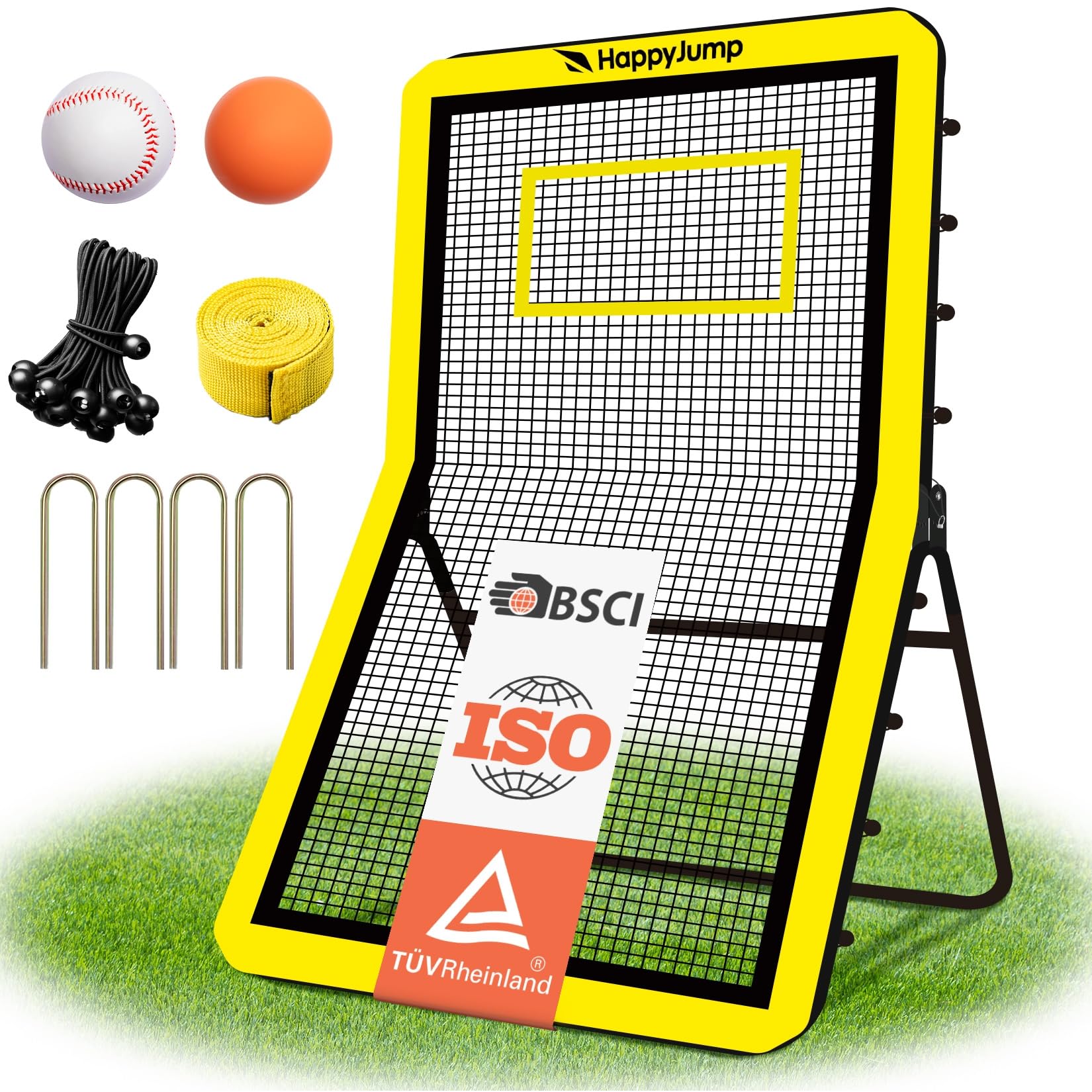 Happy Jump Portable Lacrosse Rebounder Lacrosse Bounce Back Net 7x4 FT for Backyard Outdoor Training