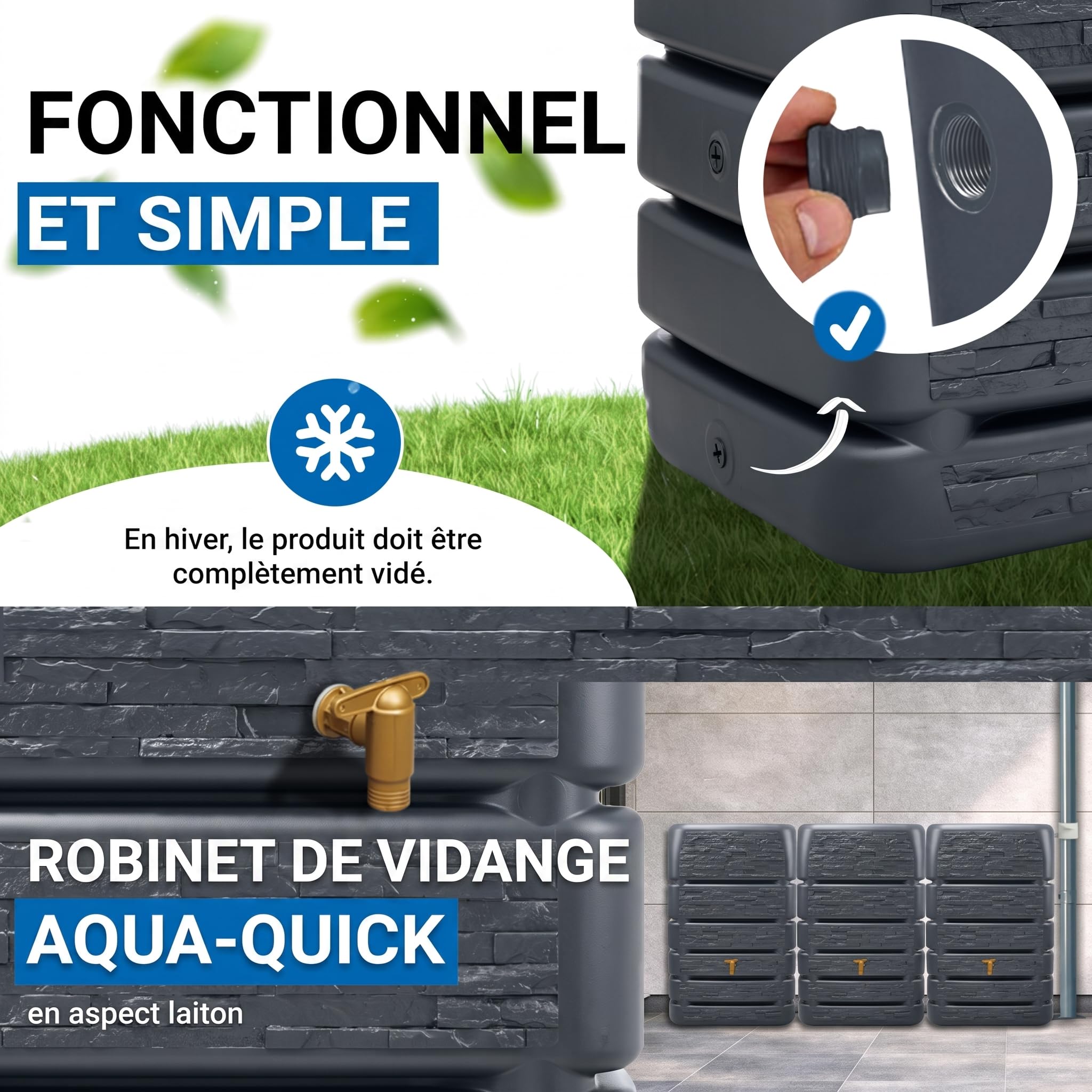 4rain Slim Stone DÉCOR Kit Recuperateur 1530L Graphite, 3X