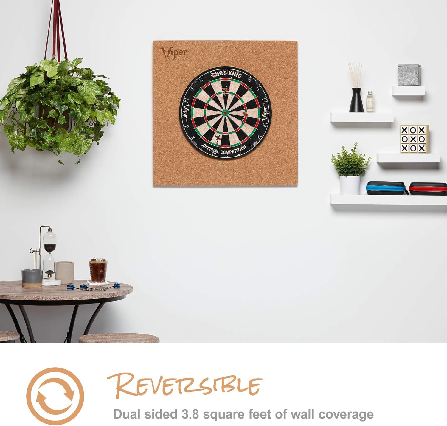 Viper Defender II Cork-Lined Dartboard Surround Reversable Wall Protector, Fits 17.75" and 18" Bristle Dartboards, Compression-Fit Tool-Free Easy Mounting, Tan, Square, 28.25" L x 28.25" W x 1" Thick