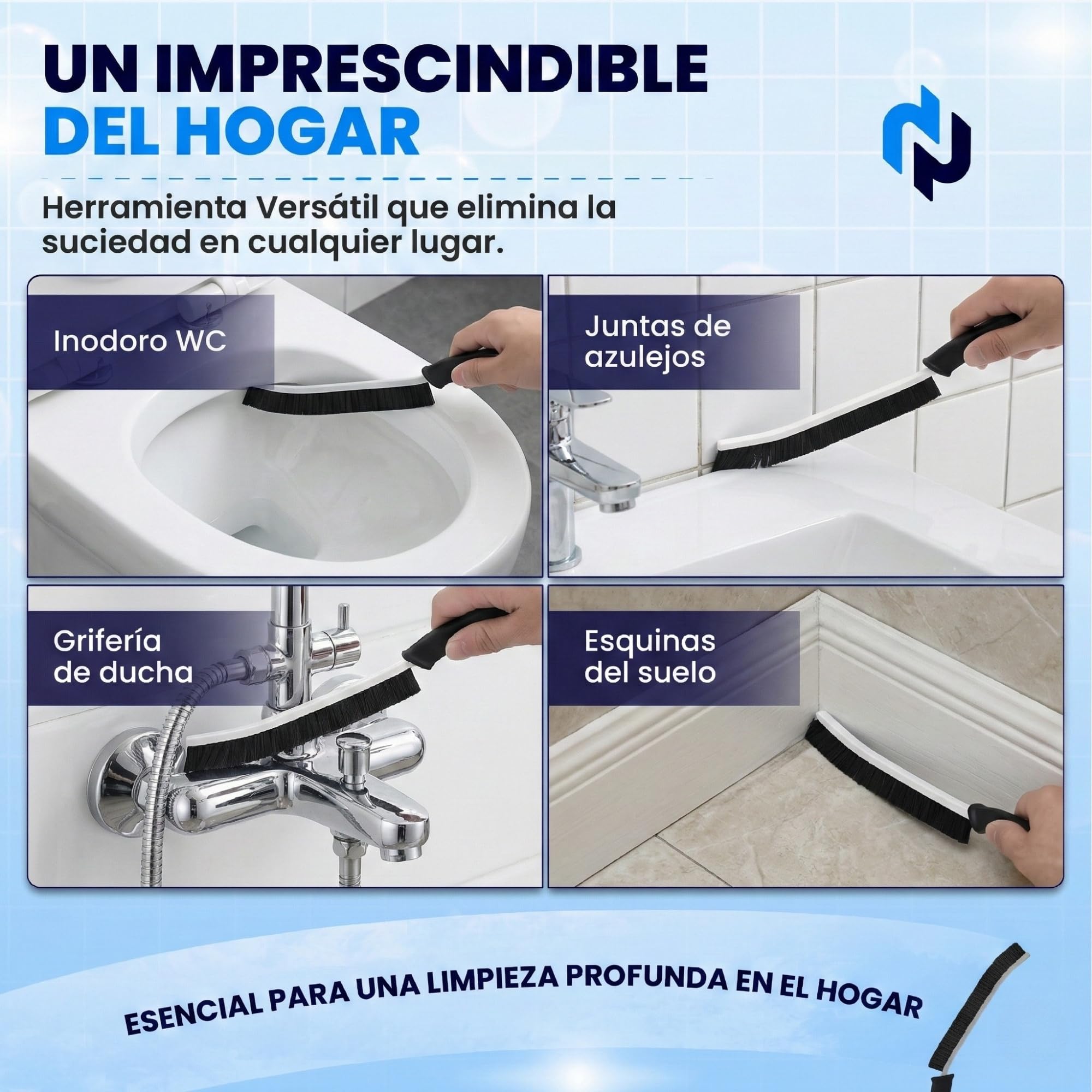 Cepillos Limpieza Hogar 3 Pack – Cepillo para Limpiar Juntas con Cerdas Duras y Rascador – Cepillo Limpia Juntas de Azulejos, Moho y Grietas – Cepillo Limpieza Ducha, Baño y Cocina