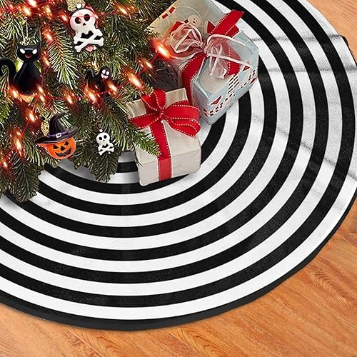 Fixbetter Falda de árbol de Navidad de 48 pulgadas, falda de árbol de Navidad en blanco y negro para decoración de Navidad en interiores,