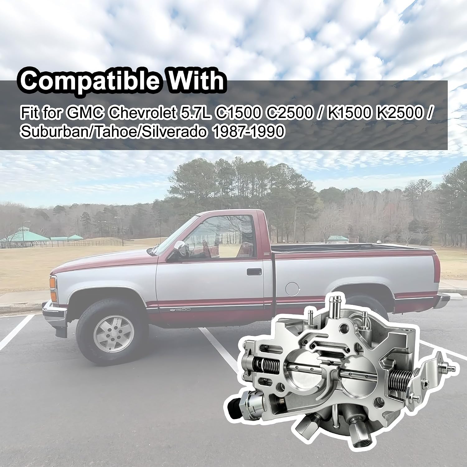 17087101 Throttle Body Assembly with Fuel Injector Compatible with Chevy GMC 5.7L 350 C1500 C2500 K1500 K2500 Silverado Tahoe Suburban 1987-1990 Replace 17087020 17112075 17087100 TBI220 17090061