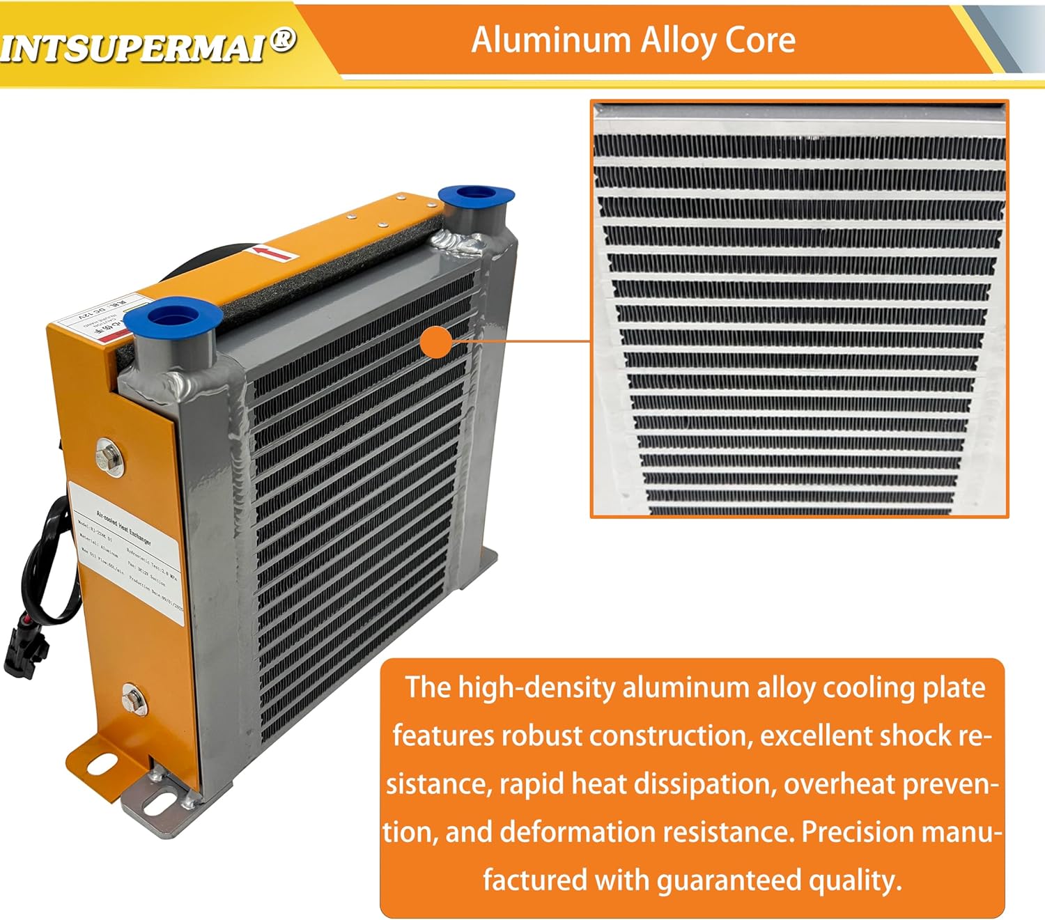 INTSUPERMAI Aluminum Hydraulic Air Cooler – 65L/min Bidirectional Flow Oil Cooler for CNC/Construction Machinery, Compact & ≤2MPa High-Pressure Resistant DC12V 84W