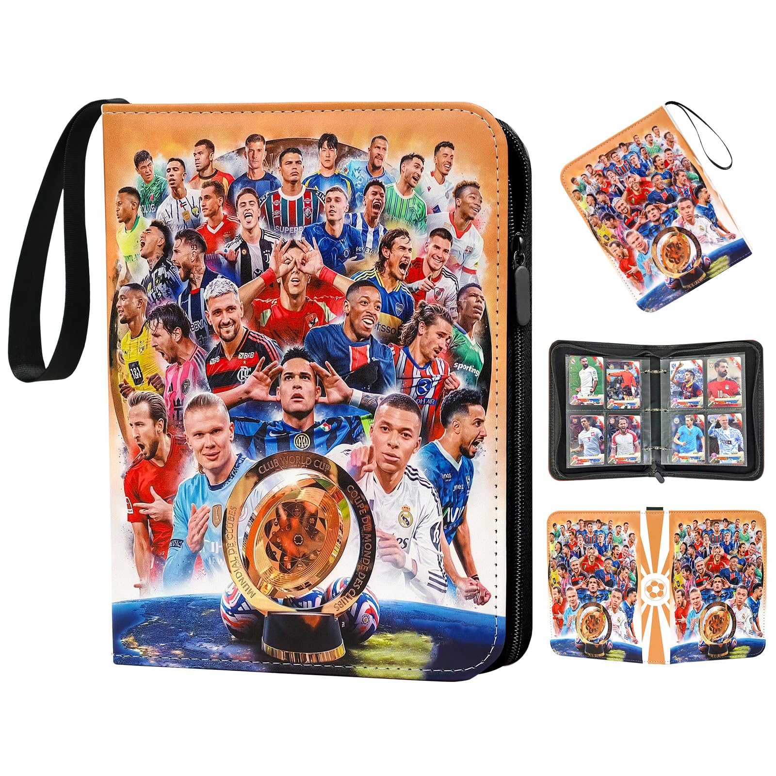 Oirigaga Football Trading Card Album 4 Compartments 50 Sleeves for 400 Cards, Football Cards Scrapbook Collector's Book with Zip Carry Handle, Waterproof Sports Cards Folder