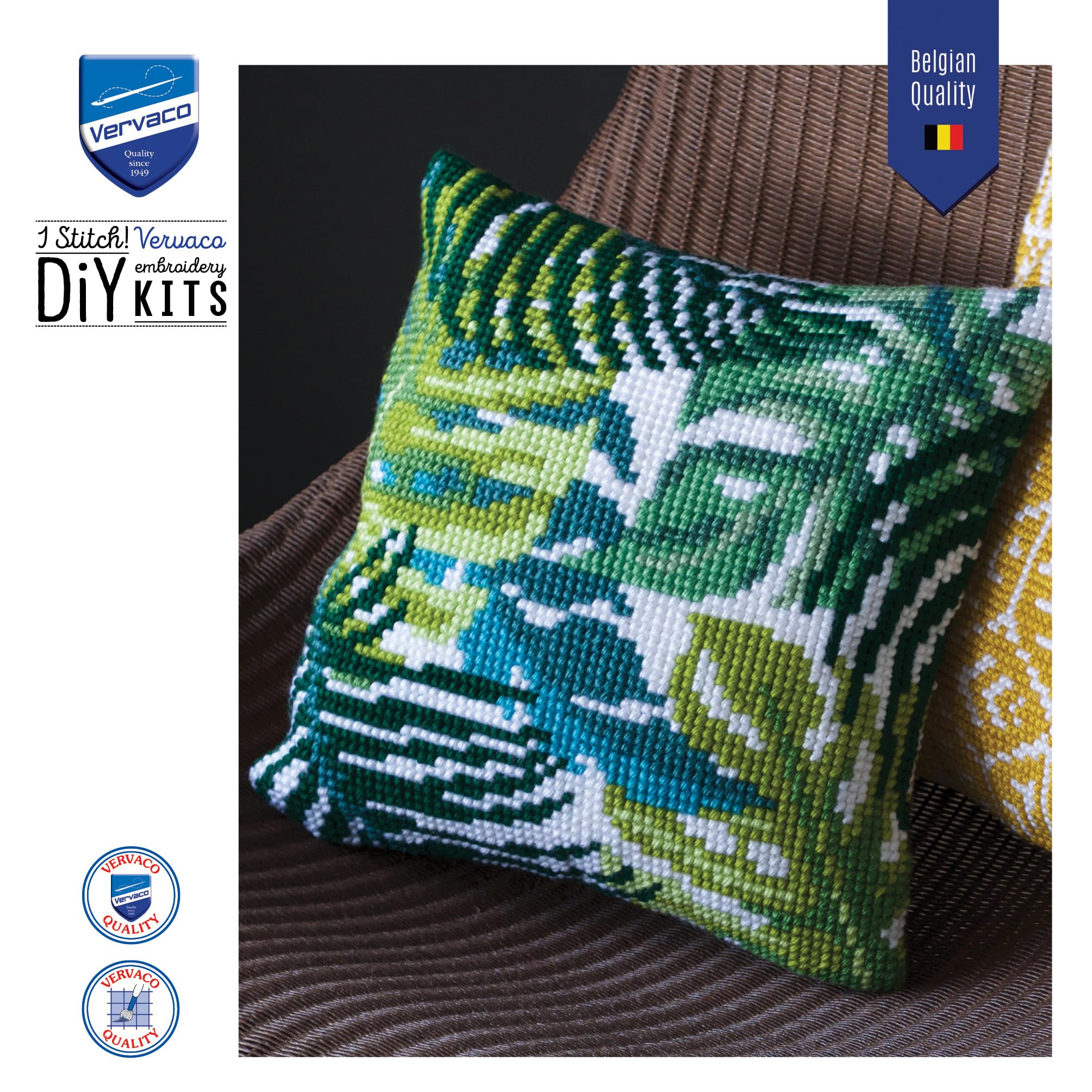 VERVACO Kit Cuscino Punto Croce Foglie BOTANICHE Set Ricamo Principianti Cuscini Gobelin Decorativi ca. 40 x 40 cm Accessori per Lavoretti Creativi DIY Casa Decor Hobby Adulti Cross Stitch