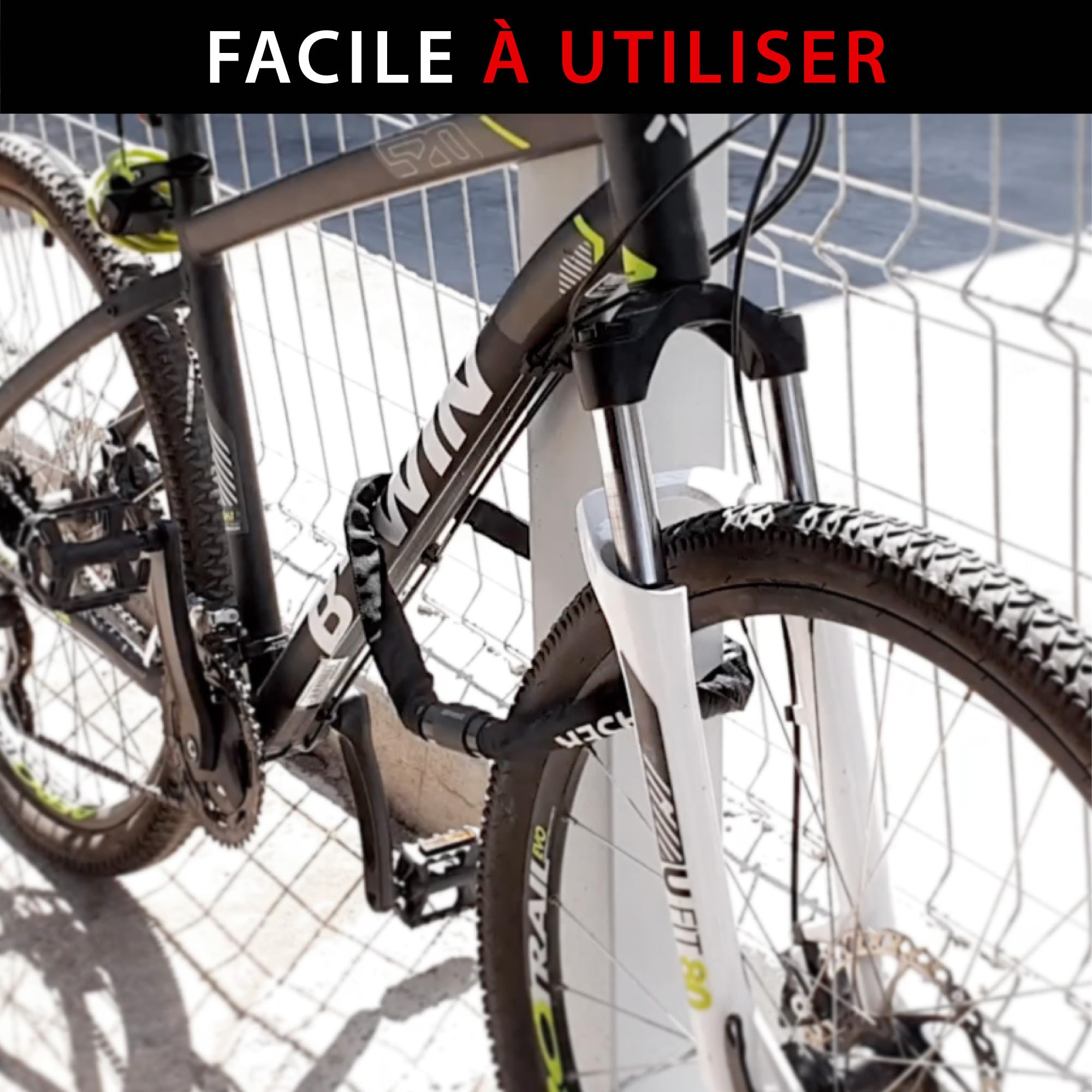 KRASER KR620 Lucchetto Bici Antifurto, Maglie in Acciaio ø8mm, 120cm, Serratura Sicurezza 360º, Coperchio, Fodera Tessile, Catena Bici Leggera Blocco Antifurto Motocicletta, Blocca Moto, Scooter, Bici