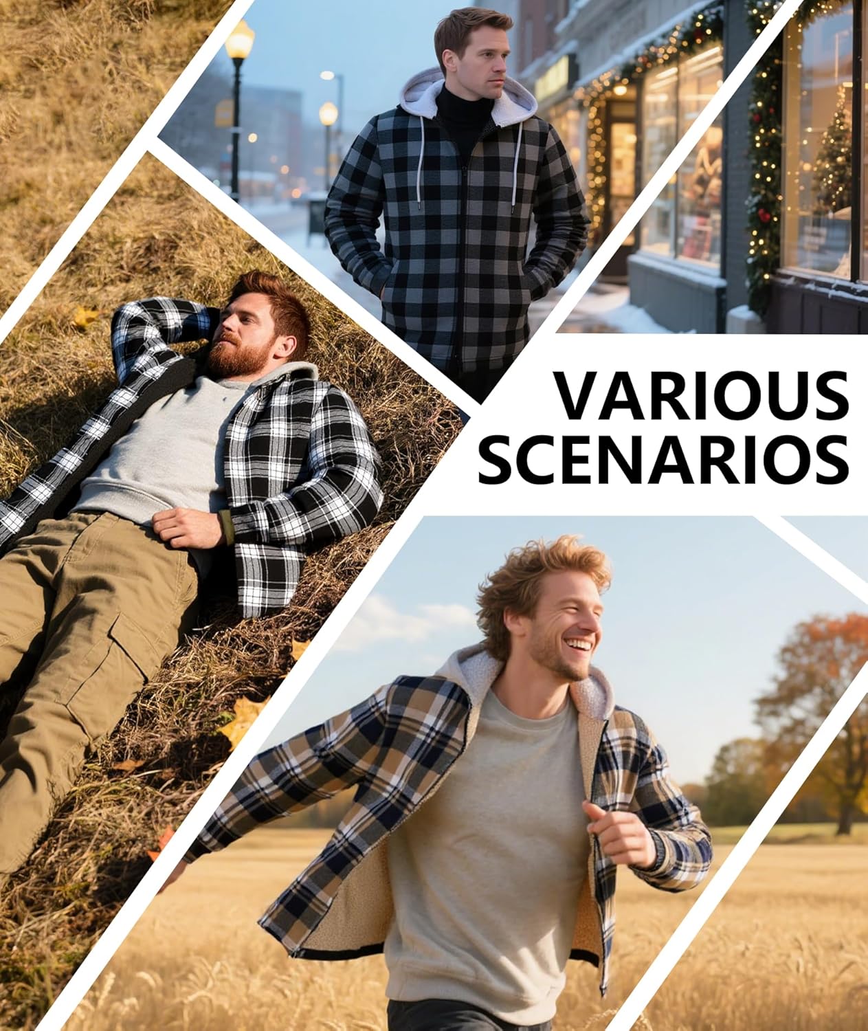 ZITY Flannel Jacket for Men Fleece Plaid Shirts Hoodie Zip Up Sherpa Lined Winter Warm Coat - Image 6