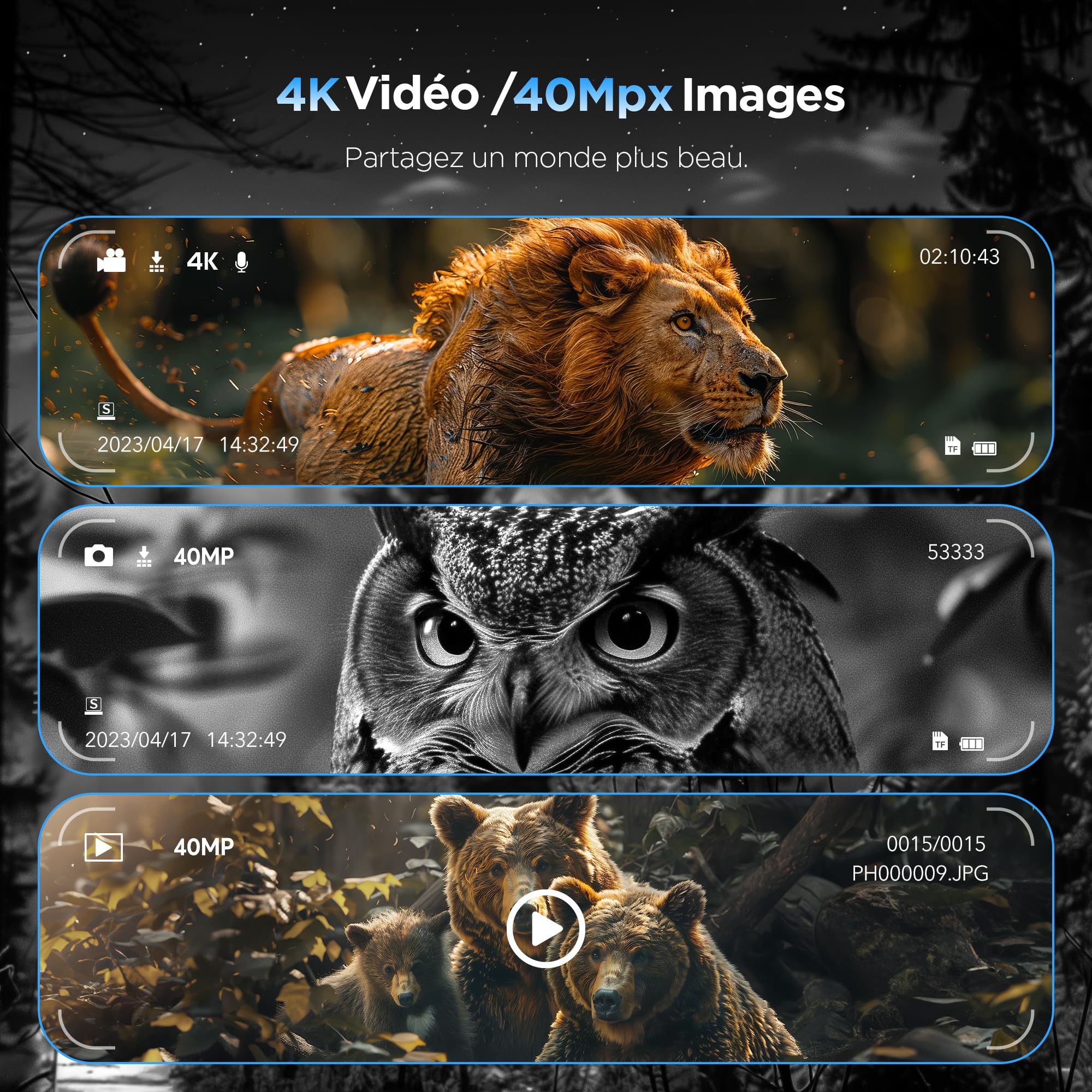 Haokoo Jumelles Vision Nocturne 4K avec Écran 3" HD, Portée 600m, Batterie 5000mAh, Zoom numérique 8X, étanche IP65, Lampe Tactique, Carte 64GB – Chasse, Observation, Camping