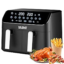 YASHE Friggitrice ad Aria Doppio Cestello, 9L XXL Capacità Friggitrice Aria con 2 Cestelli Separati, 8 in 1 Programmi di Cottura, Touchscreen LED, Cottura Sana, Veloce e Versatile Air Fryer