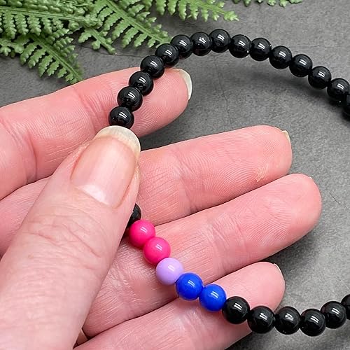 Miniatura 4 de Bisexual Bead Bracelet, Pink Lavender Blue and Black Acrylic Beads, LGB LGBT LGBTQIA+ Pride Awareness : Size S/M 7 inches, Bi Gay Flag Colors