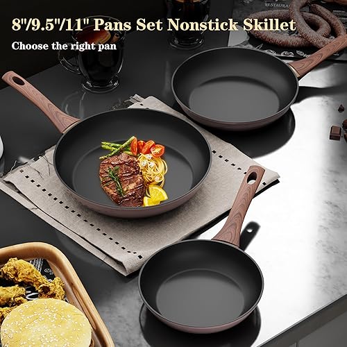 Miniatura 6 de Sartenes antiadherentes, 3 piezas de sartén antiadherente con sartén de 8 pulgadas, 9.5 pulgadas11 pulgadas, mango fresco, revestimiento de efecto