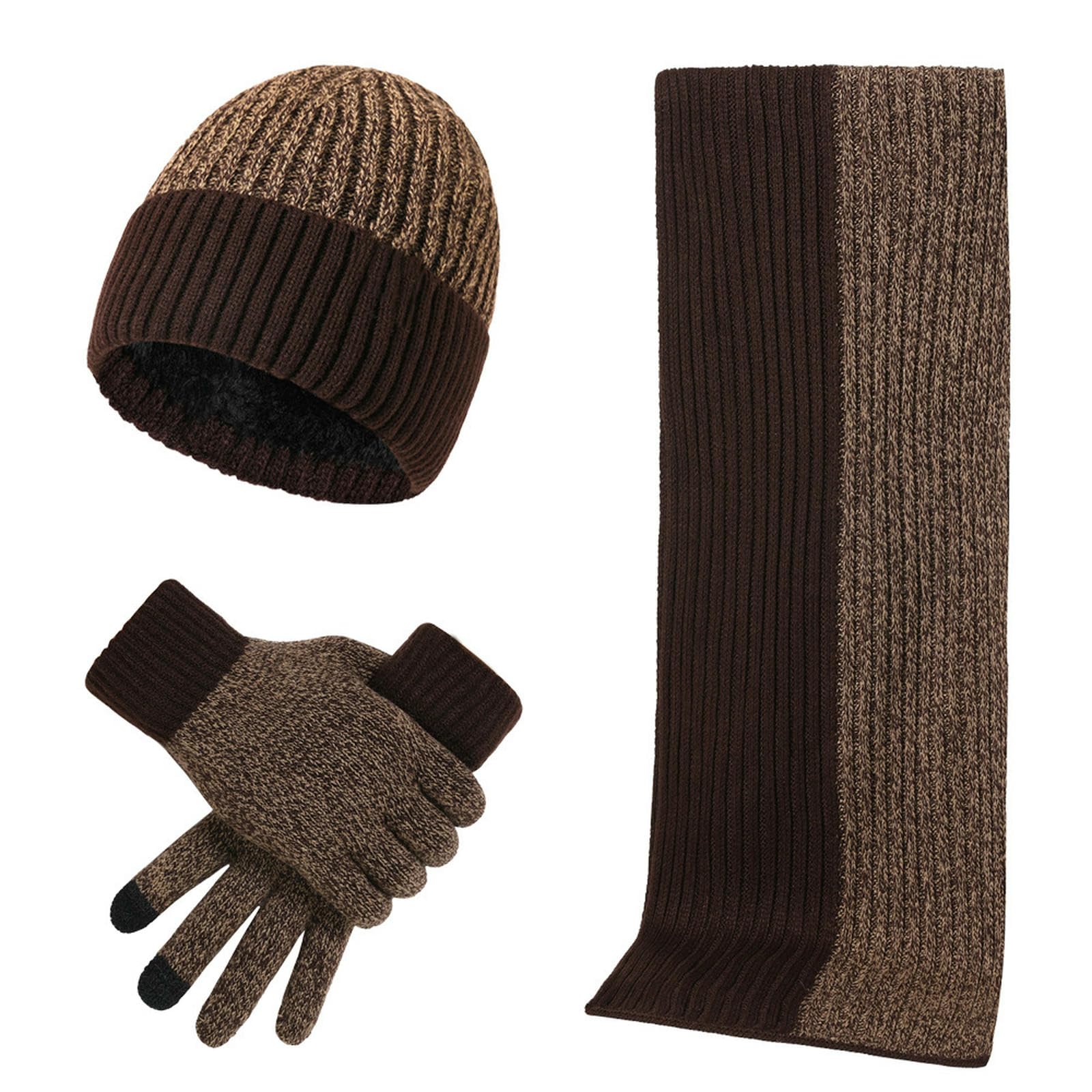Wintermütze Schal Handschuhe Set Aus Modischer, Farbblockierter Strickmütze, Dickem Und Handschuhen Für Den Herbst Winter-schwarz