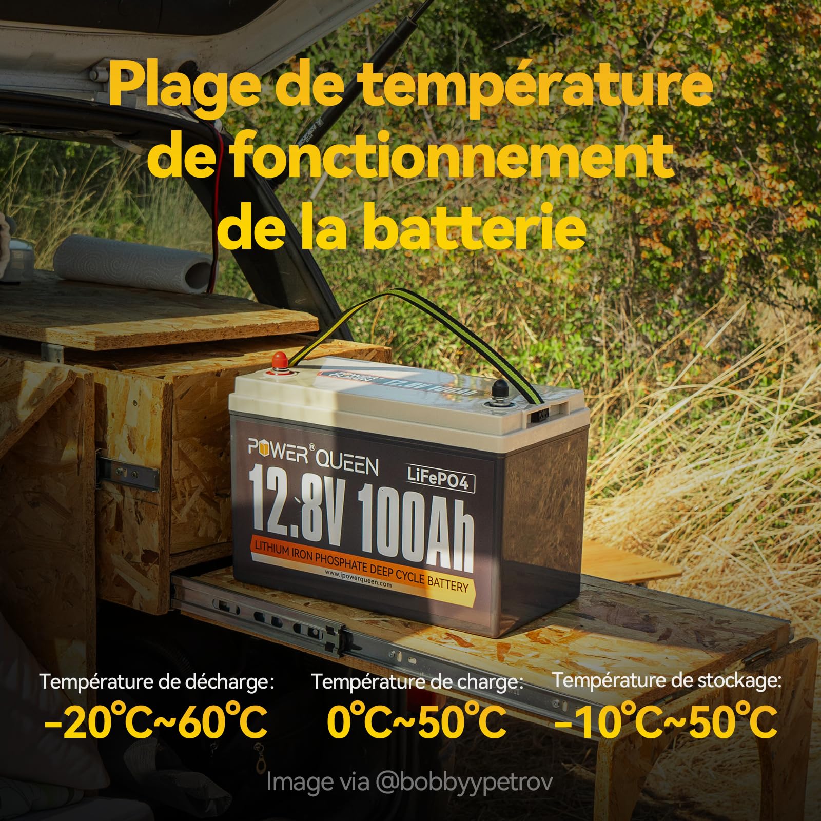 Batterie LiFePO4 12V 100Ah Power Queen - 4000-15000 Cycles, Pour Camping-Car, Solaire, VR, Sans Entretien