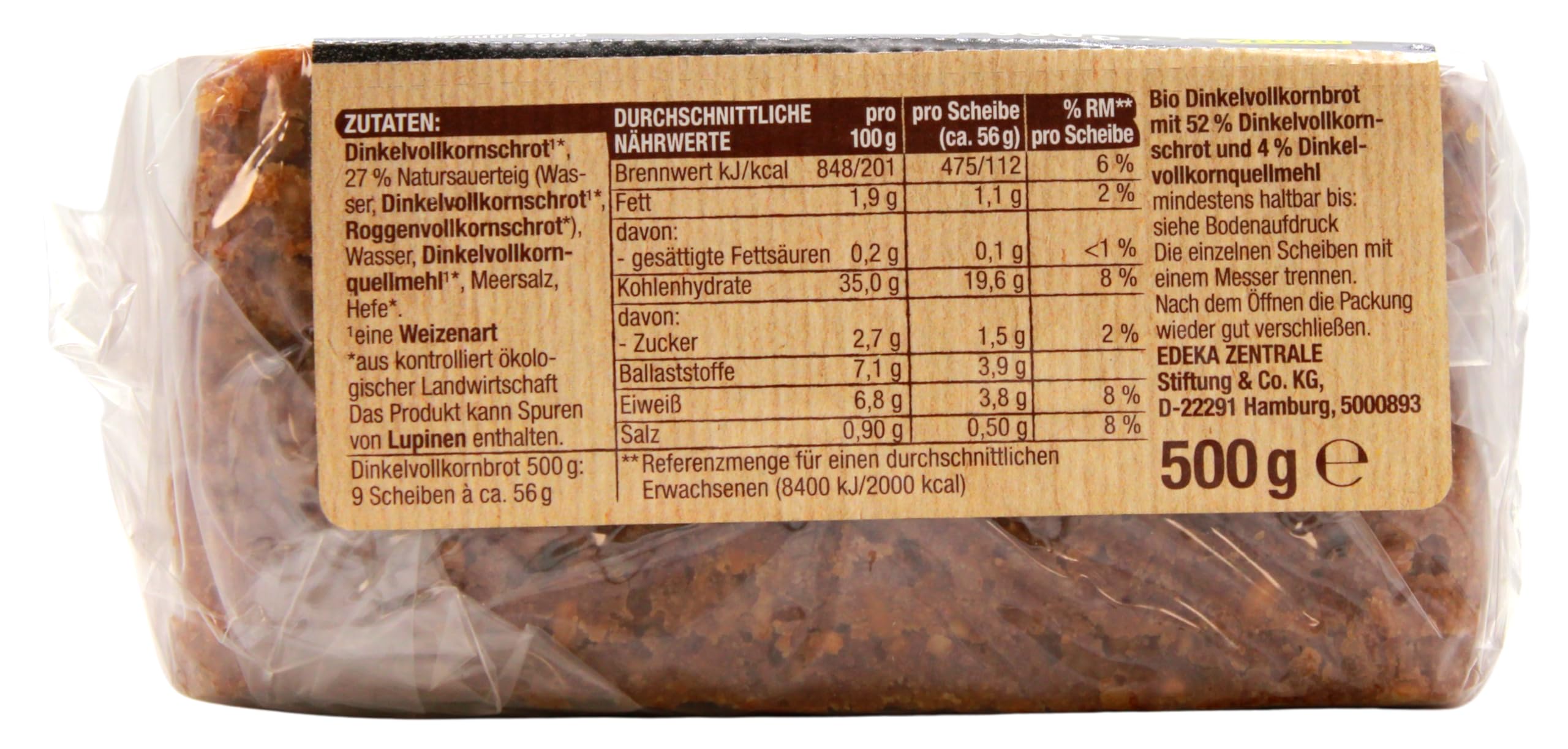 Edeka Bio Dinkelbrot, 12er Pack (12 x 500g)