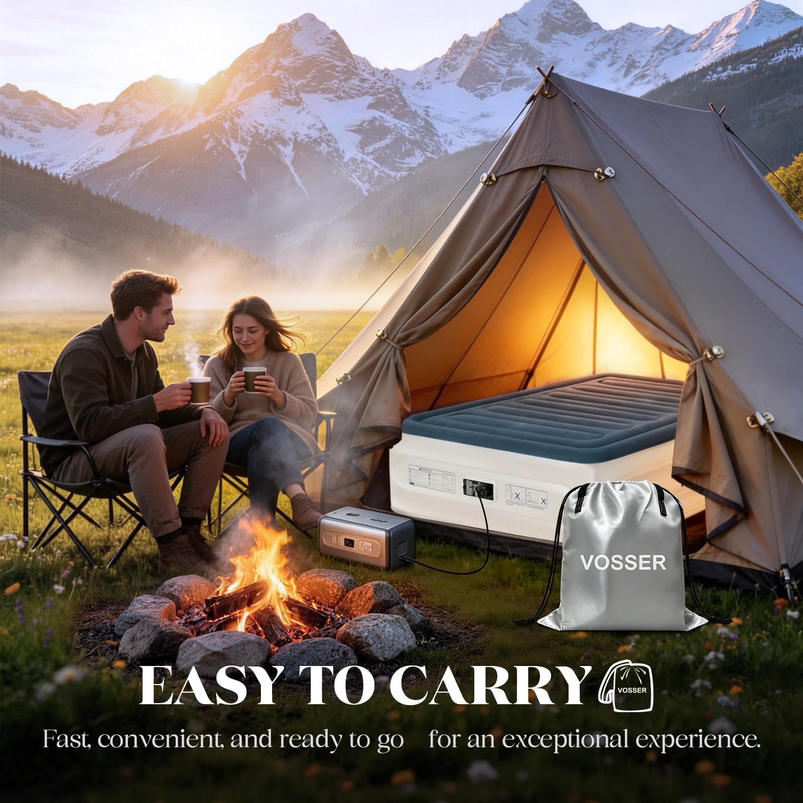 Queen Air Mattress with Built-in Pump,Fast & Easy Inflation/Deflation Inflatable Mattress, Foldable Blow Up Mattress with Storage Bag, Inflatable Bed for Home, Camping & Guests