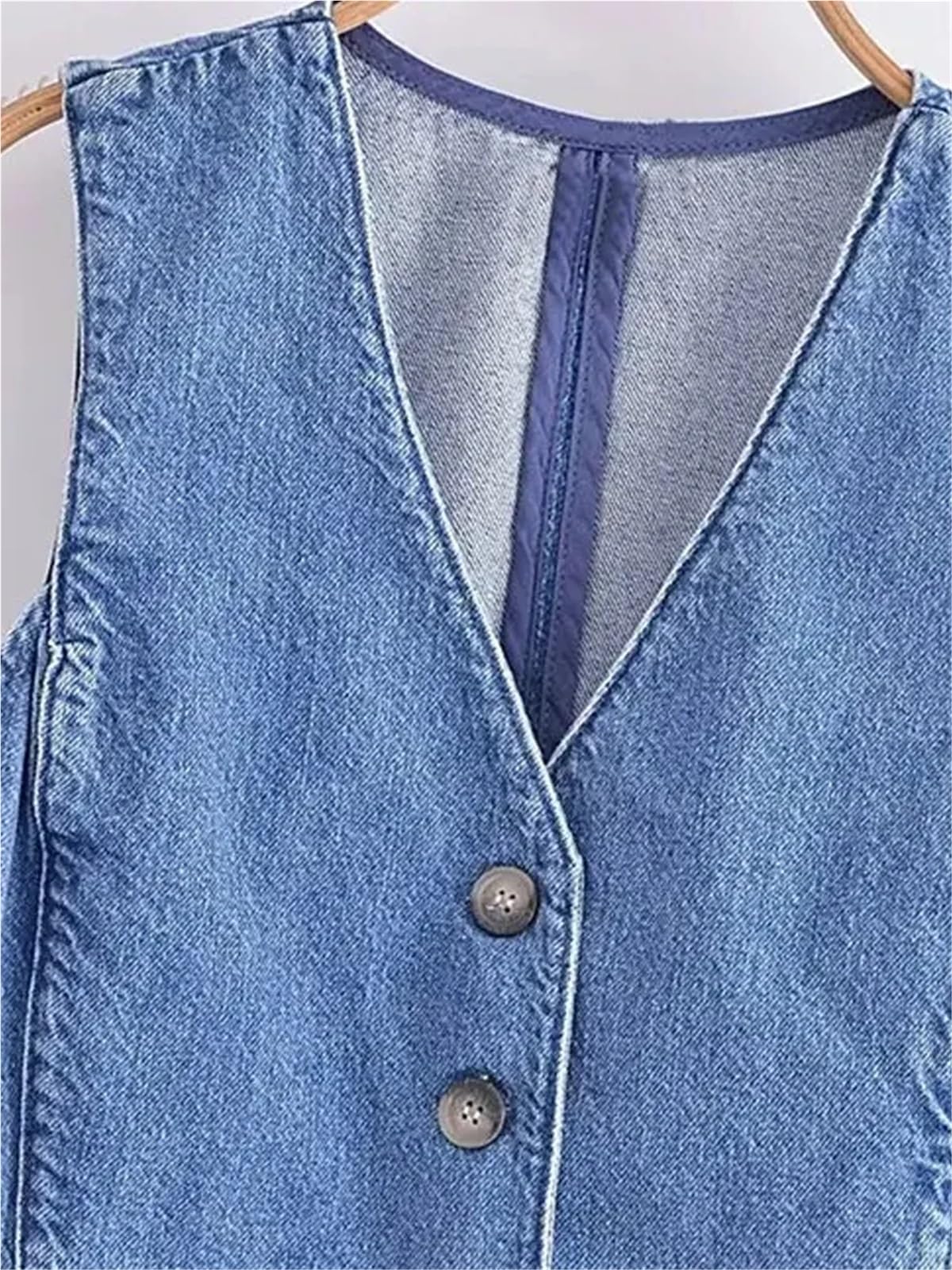 Maniche Vintage Gilet Di Jeans Gilet in denim con bottoni frontali, stile vintage, scollo a V, senza maniche, elegante, da donna
