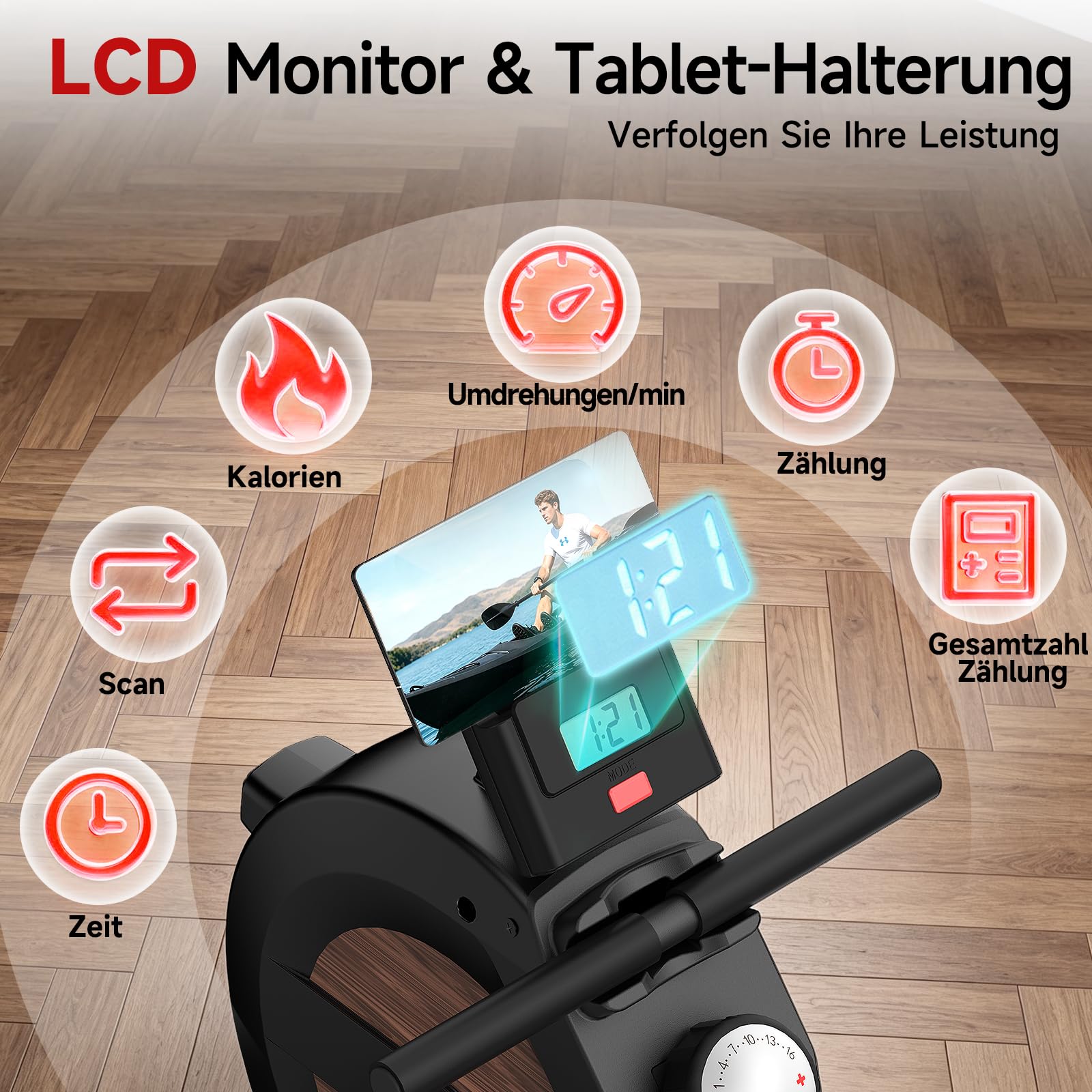 Dskeuzeew Rudergerät für Zuhause, 16 Widerstandsstufen, Bluetooth-APP