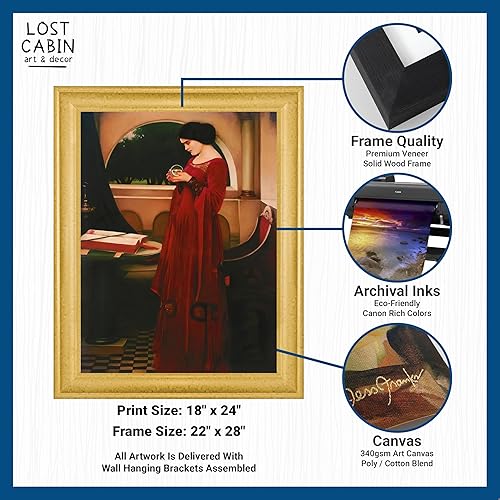 Miniatura 2 de Lost Cabin The Crystal Ball de John William Waterhouse | Lienzo en marco biselado dorado | Reproducción de pinturas de obras de arte finas | Póster