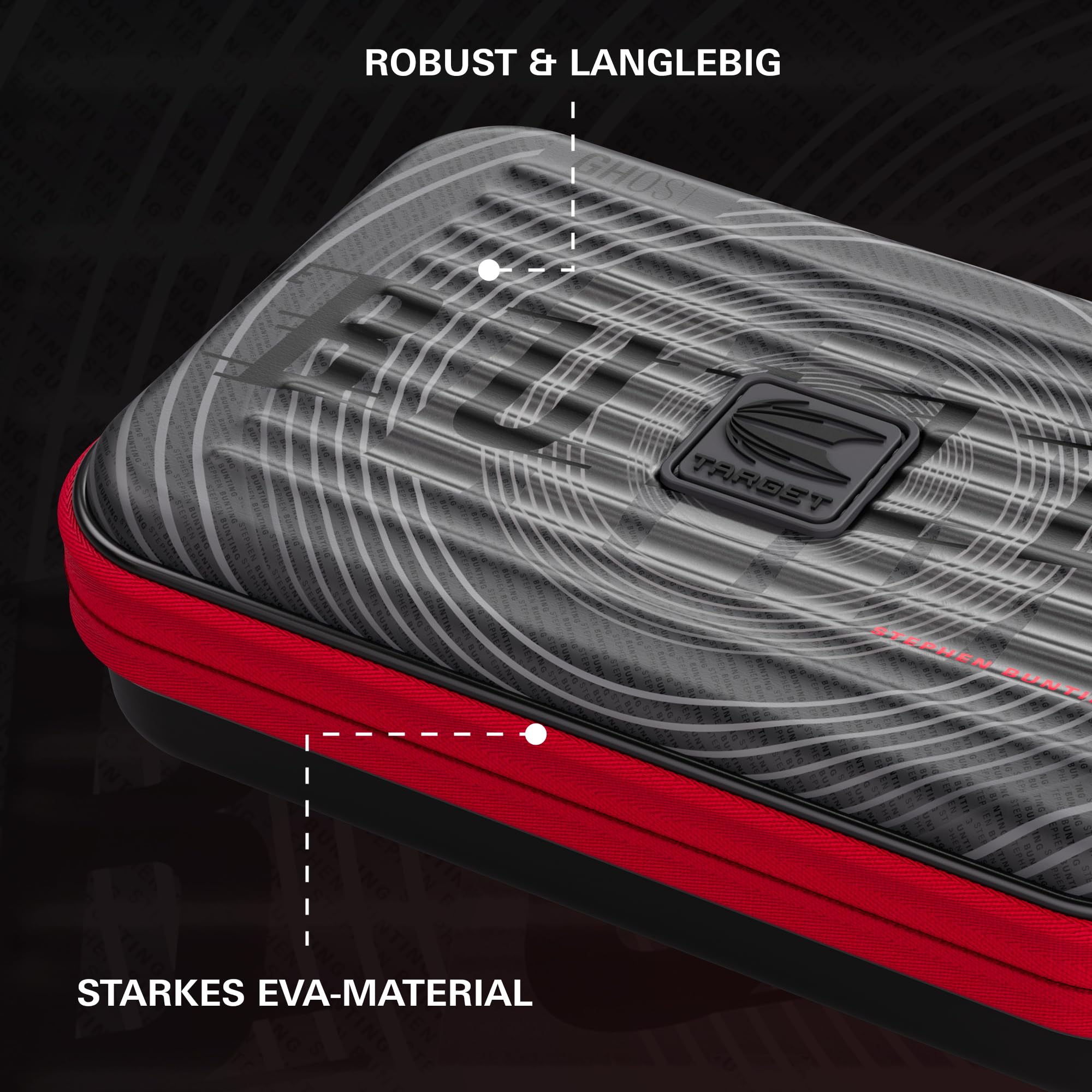 Target Darts Stephen Bunting Ghost Series XL Takoma Wallet Regular – Dartkoffer schwarz/weiß | The Bullet“ Darttasche mit Reißverschluss| professionelles Zubehör | Platz für 6 komplett montierte Dart