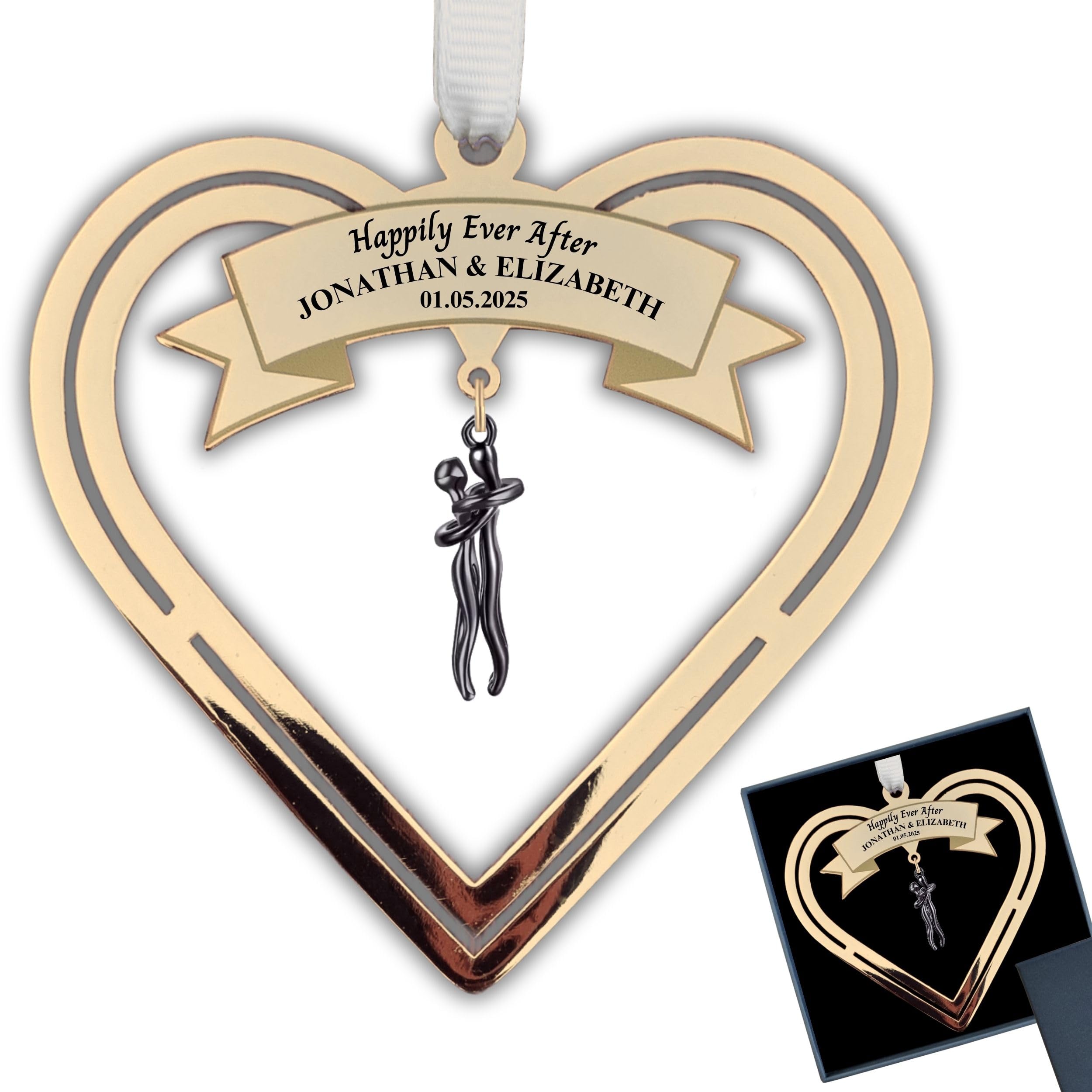 Personalised Wedding Gift for couple bride and groom Husband and Wife Real Gold Plated Present Happily Ever After Couple embrace Wedding Day Keepsake Hanging Ornament with Gift Box (Eternal Embrace)