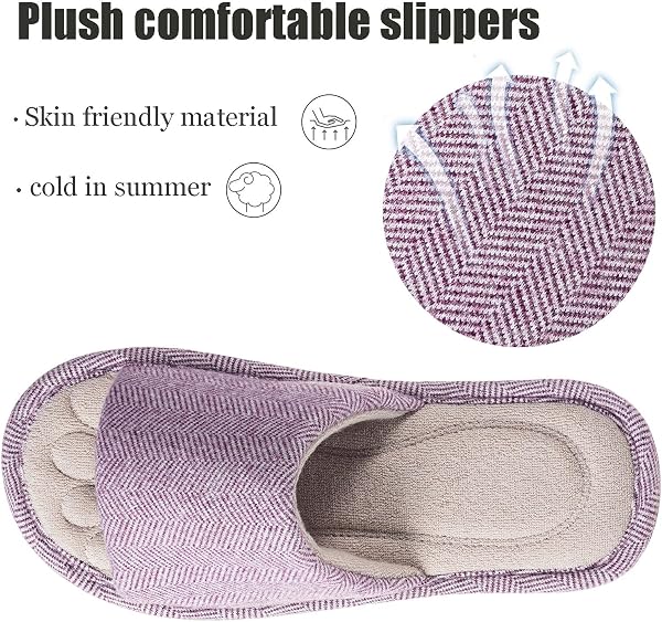 Pantofole Donna Uomo Comode Memory Foam Traspirante Cotone Ciabatte Antiscivolo Punta Aperta Scarpe da Casa Slippers Estate - 3