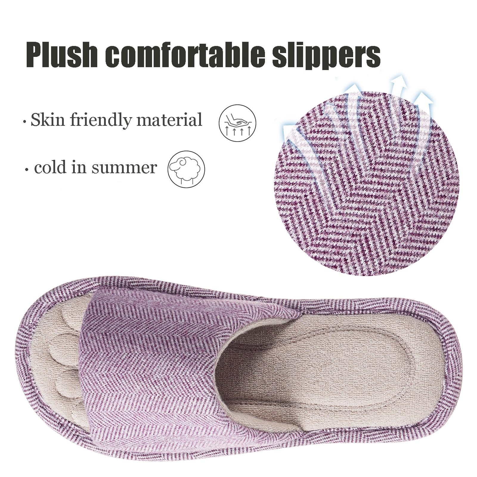 Pantofole Donna Uomo Comode Memory Foam Traspirante Cotone Ciabatte Antiscivolo Punta Aperta Scarpe da Casa Slippers Estate - 4