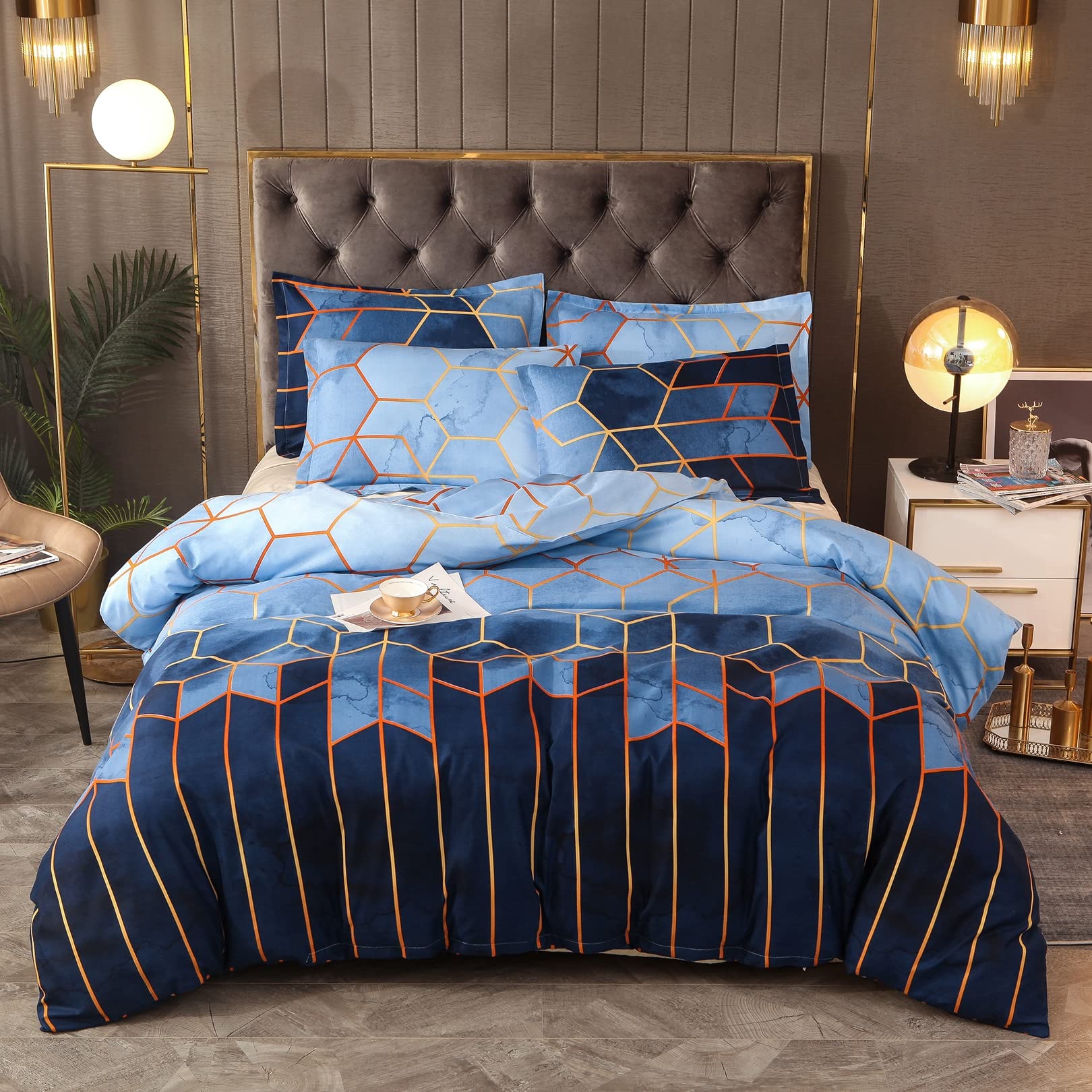 ALEjon Juego de Cama Doble Geométrica, Elegante Funda Nórdica de Microfibra con Fundas de Almohada, 220 x 240 cm, B