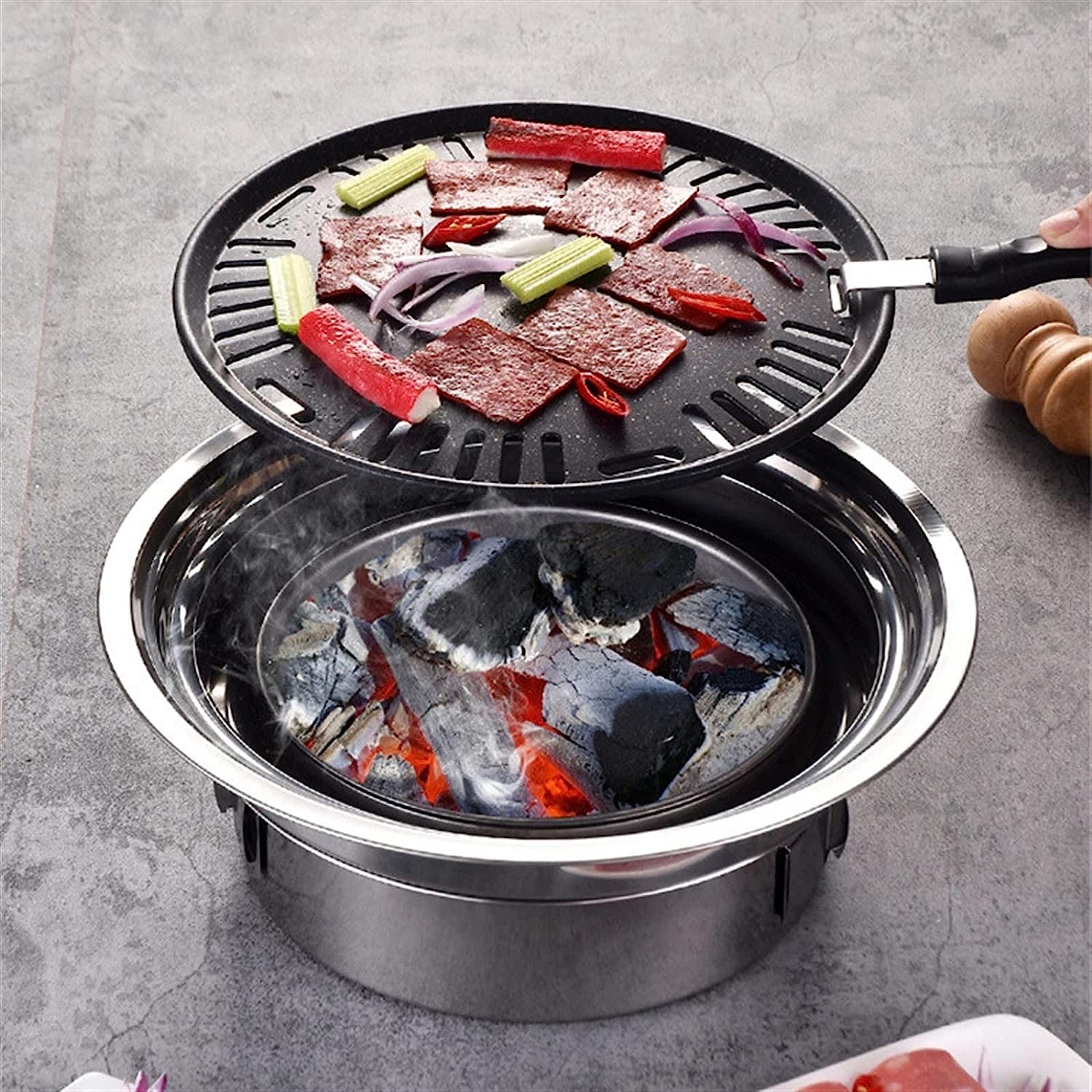 Grille węglowe Grill węglowy ze stali nierdzewnej Nieprzywierające grille Przenośny grill zewnętrzny Okrągły grill węglowy