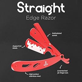 The Cut- Factory- Straight Razor with 20 Pack Platinum Treet Single Blade Razors for Men- Professional Barber Straight Edge Razor for Close Shaving 100 Percent Stainless Steel, Red