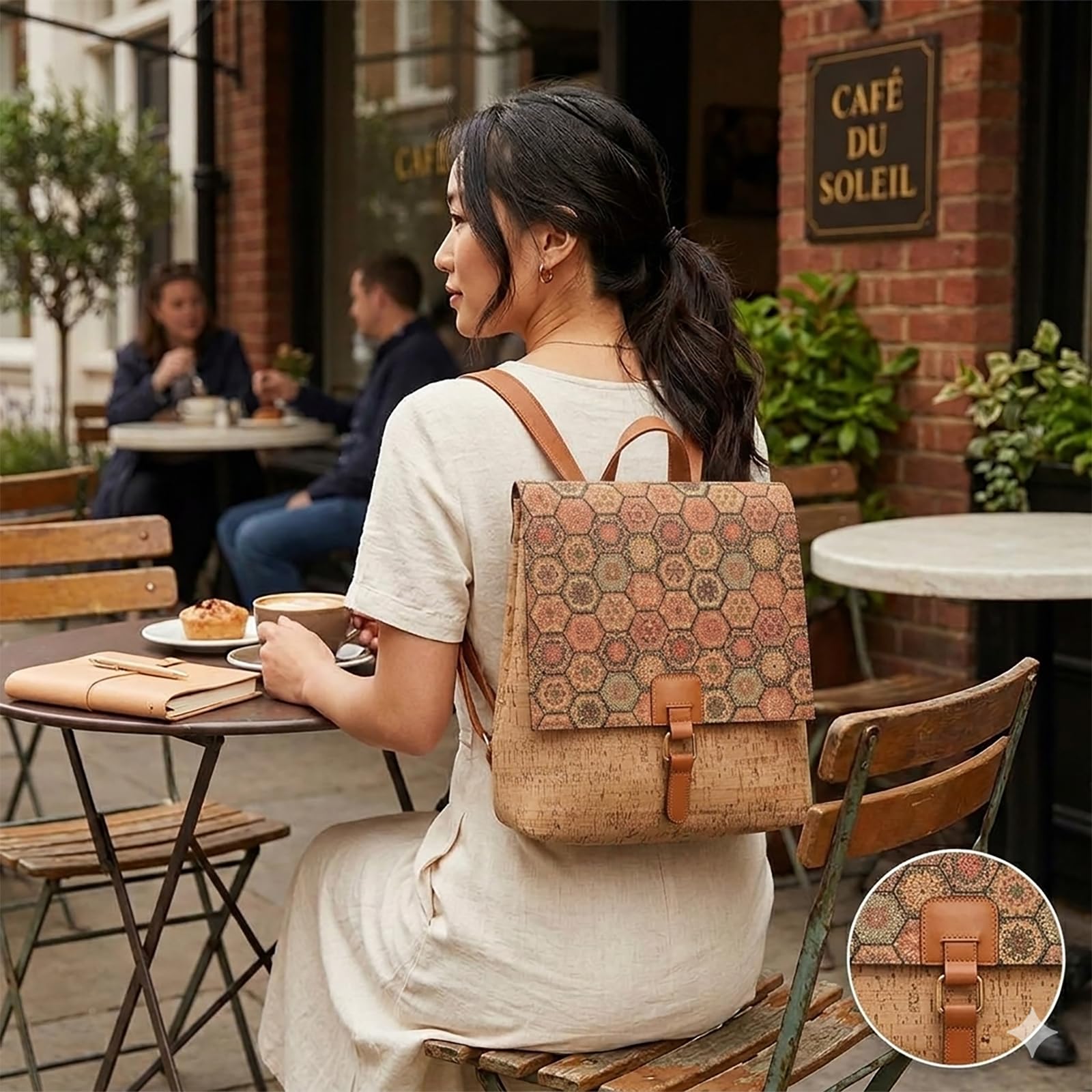 Zaino da donna in sughero, ecologico, zaino da donna in sughero, Modello 1:, 34 x 31 x 9cm, Casual