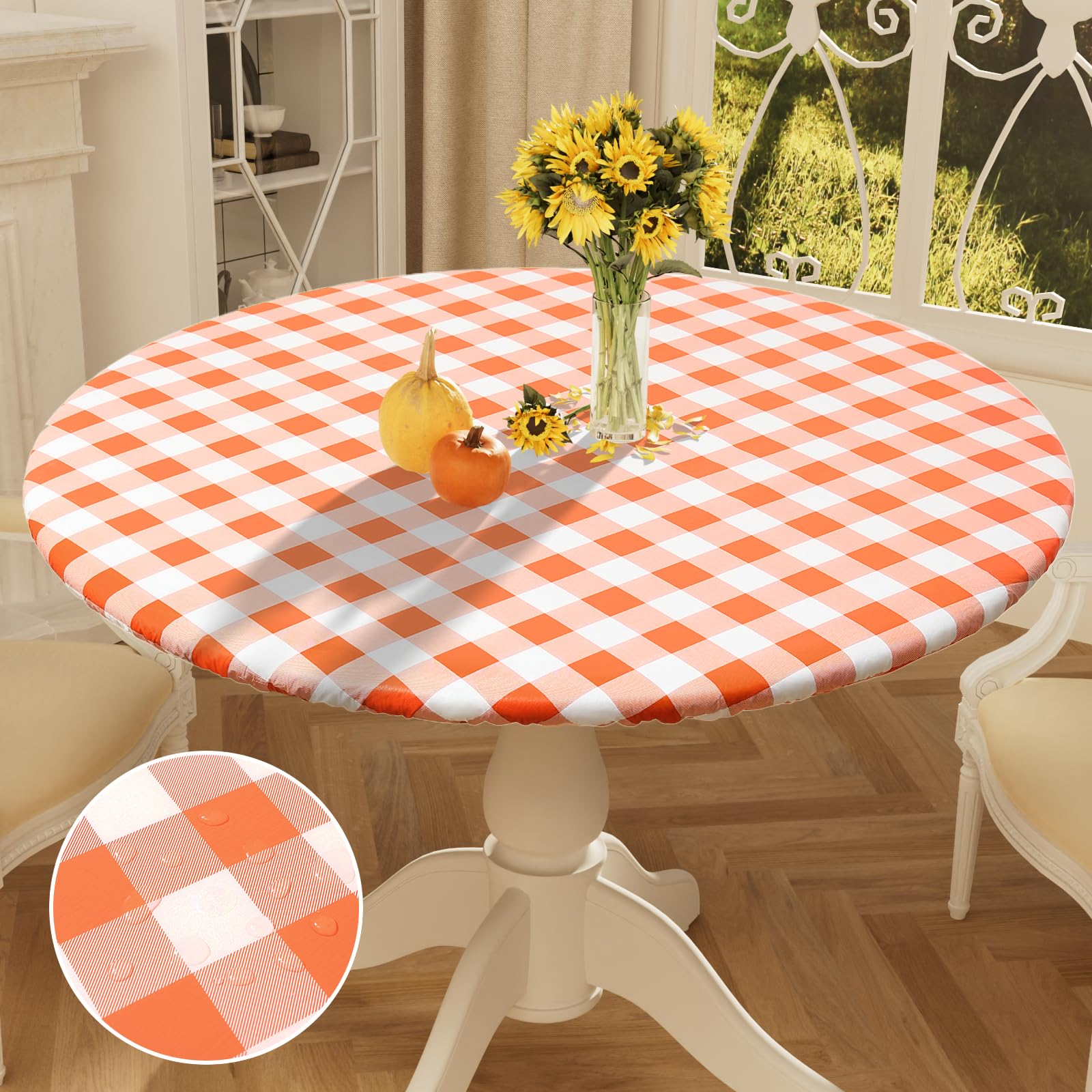 smiry Round Table Cloth Cover, Elastic Waterproof Fitted Vinyl Table