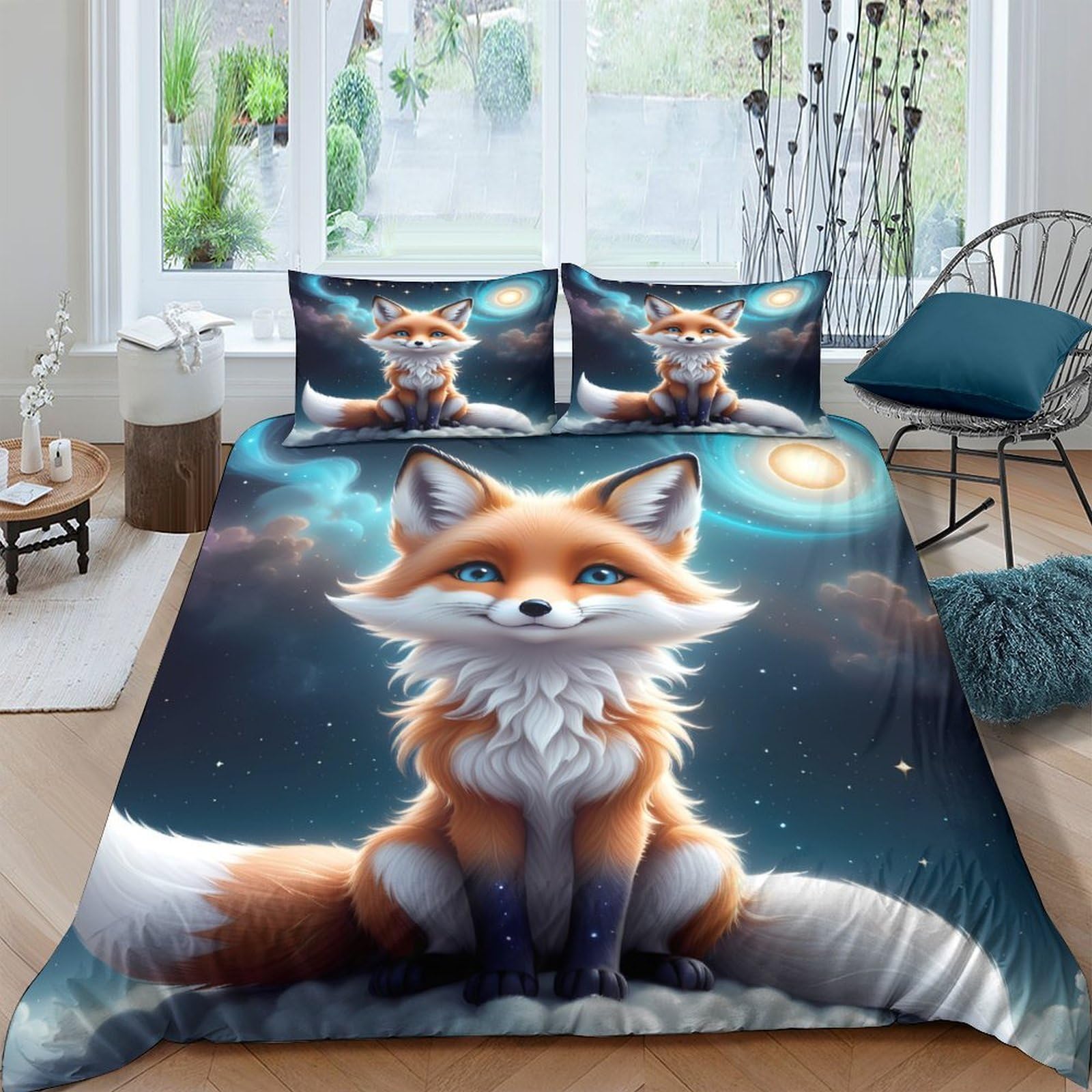 Ctjqhvkz Style-3 3D Printed Fox Forest Fitted Sheet Microfiber Soft Breathable Night Sky Bed Cover For Bedroom Dorm Mattress Protection Single（135X200cm）