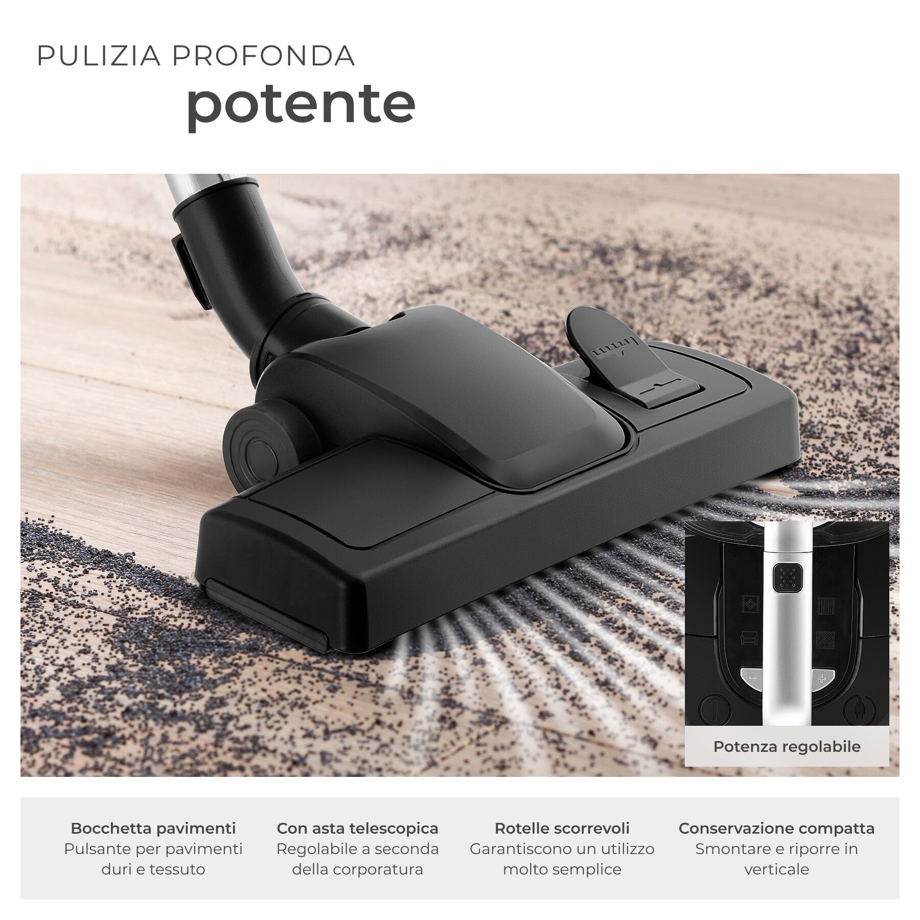 tectake® Aspirapolvere Senza Sacco 900 W, Capacità 3L, 79 dB, Aspiratore con Filtro HEPA XXL, Ideale per Pavimenti e Tappeti, Contenitore Grande per Polvere, Asta Telescopica, Accessori Inclusi