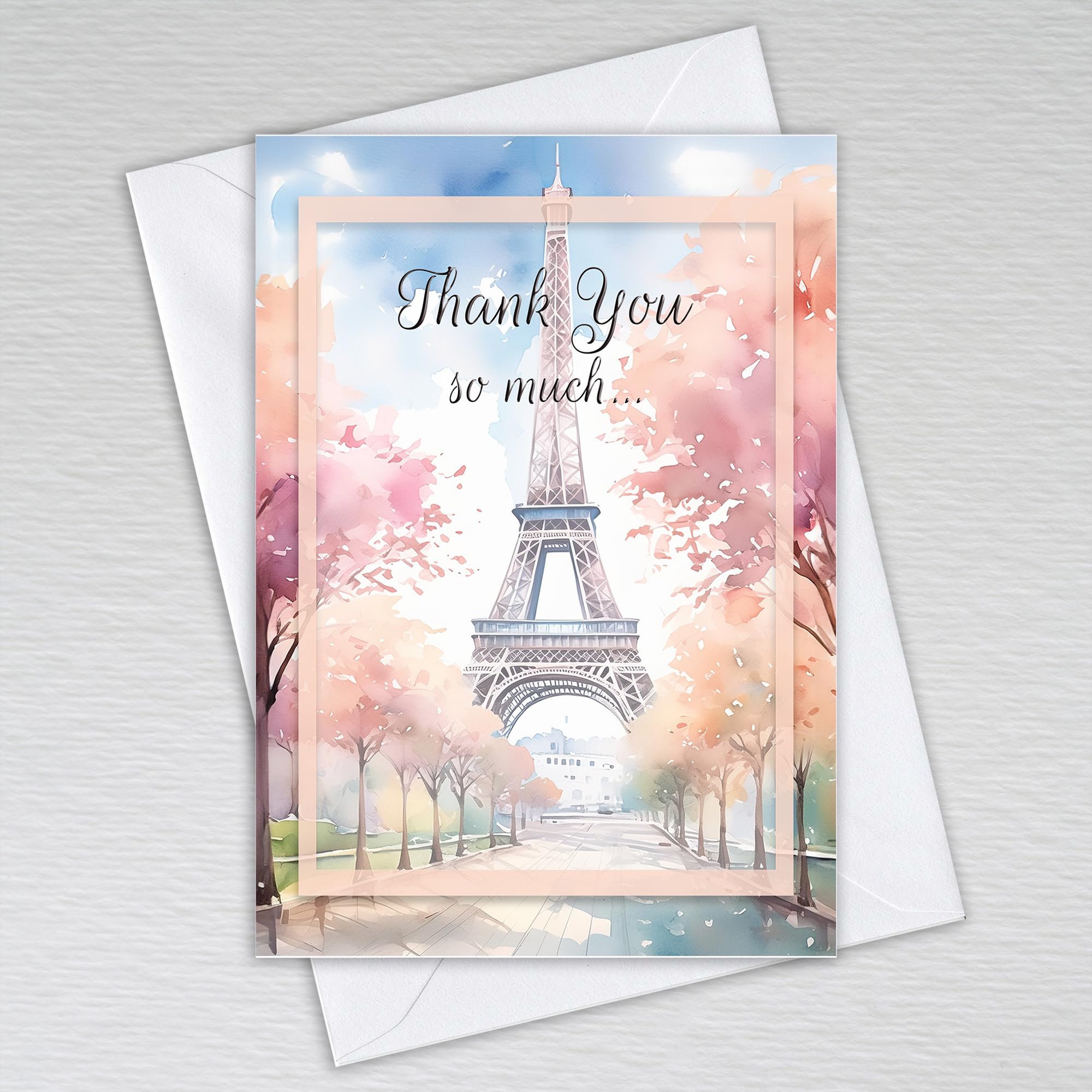 Thank You Card Pack with Envelopes Thankyou Notes A6 Thank You so much Postcards Business Wedding Thank You Cards: City of Paris Watercolour Eiffel Tower Thank You Cards (Pack of 50 with Envelopes) — image 1