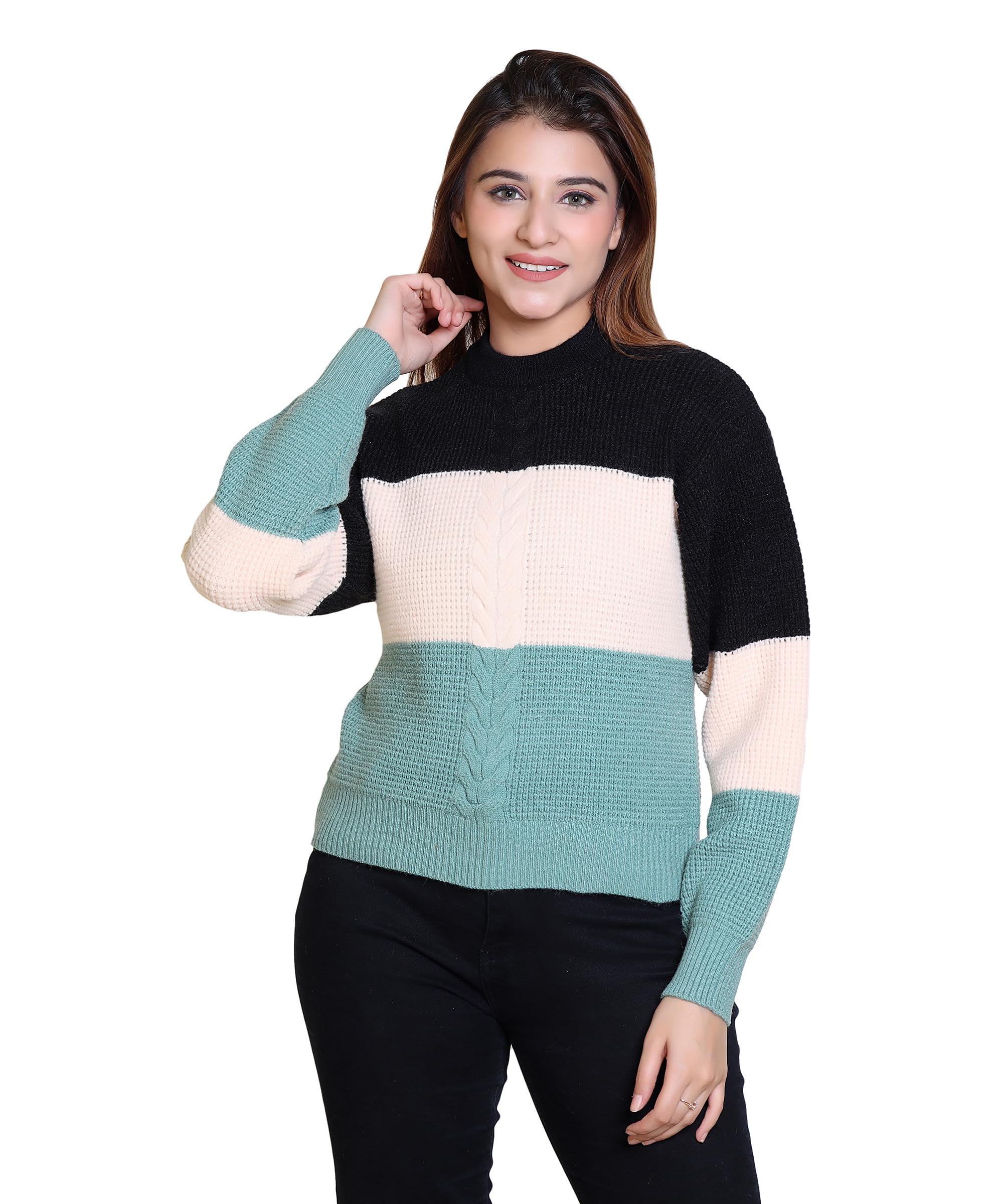 LEZA Winter Wear Round Neck|Full Sleeve||Soft and Warm||Cotton Acrylic Trendy Colorblocked Sweater for Women's and Girls (605)