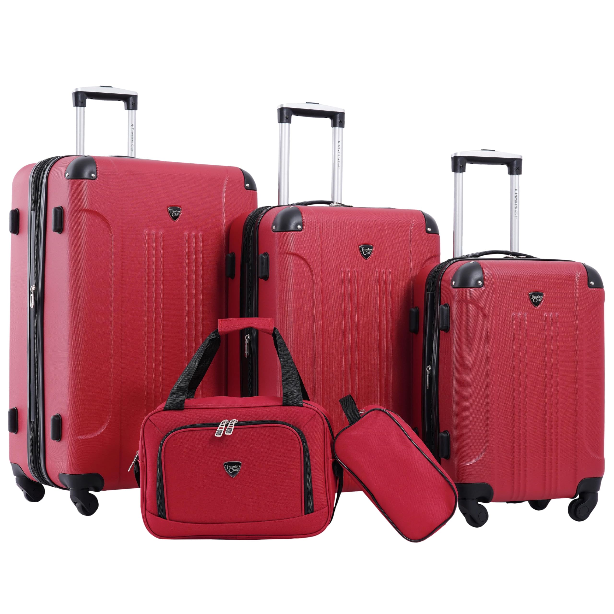 Travelers Club Chicago Hardside Expandable Spinner Luggage, Red, 5 Piece Set