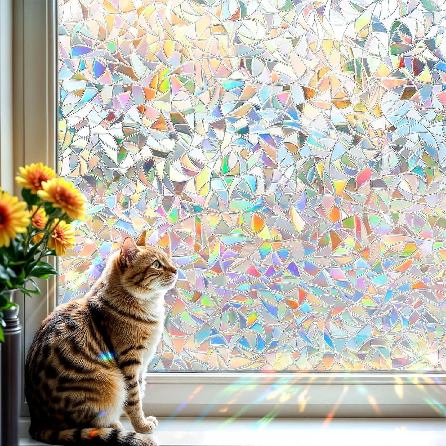 DARUITE Rainbow Window Film Privacy Film for Glass Windows Static Cling Removable Window Film Anti-UV Decorative Patterned Window Stickers for Home, Office(90 x 300CM) — image 1