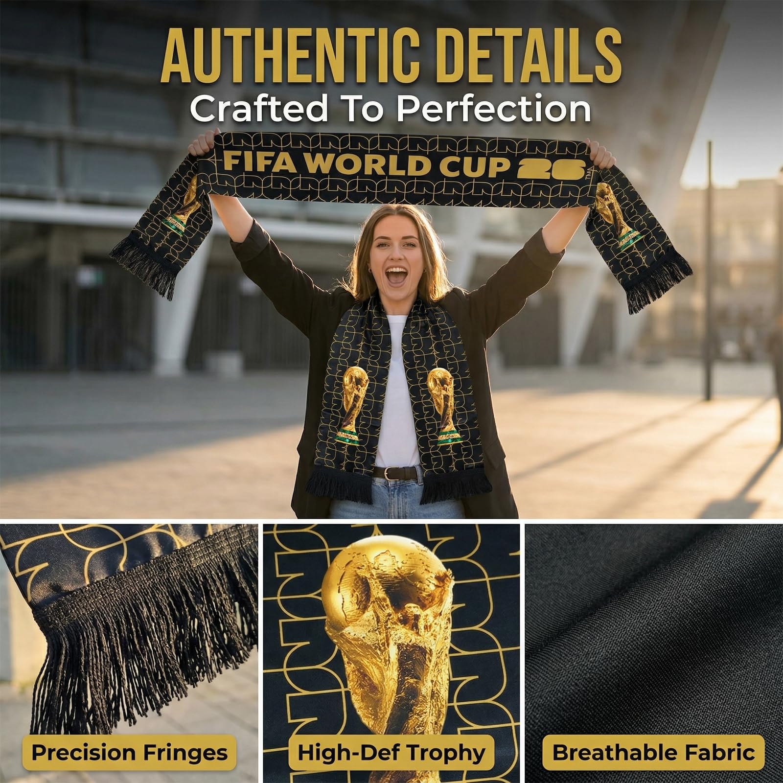 Trofeum Świata, FIFA World Cup 2026 Edition, wysokiej jakości poliestrowy szalik trofeum dla fanów, odzież dla fanów na wszystkie mecze Mistrzostw Świata 2026