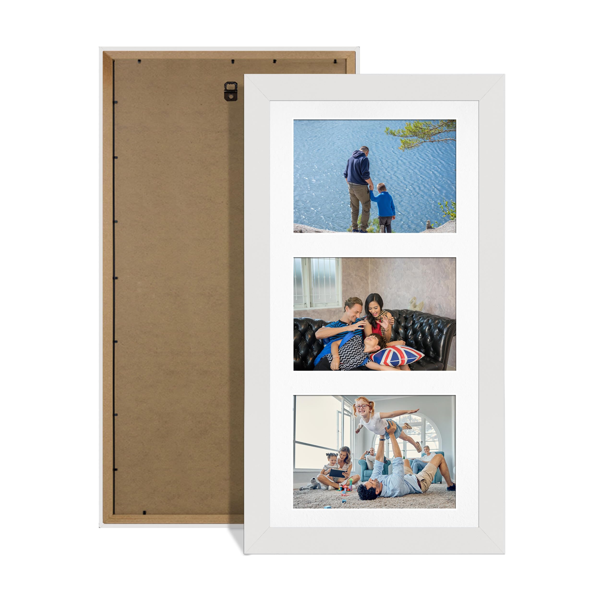 Alison Kingsgate White 40x20cm Photo frames for multiple pictures -3 Apertures Collage Frame with White Mount - Holds (3x) 6x4 Photos - Engineered Wood & Perspex