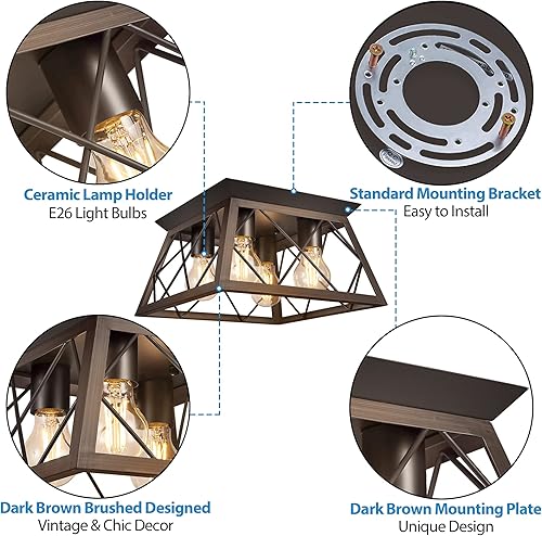 Miniatura 3 de FadimiKoo Lámpara de techo empotrada para pasillo de cocina, 4 luces cerca de la iluminación del techo, lámpara de techo cuadrada industrial de