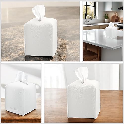 Miniatura 8 de Soporte para caja de pañuelos de piel sintética de alta calidad, elegante funda de caja de pañuelos estilo hotel para decoración del hogar, oficina