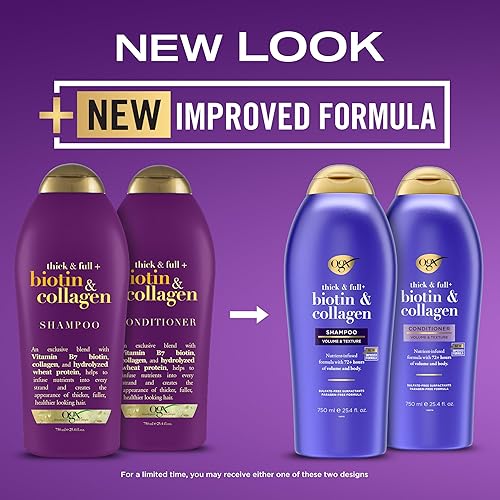 Miniatura 2 de OGX Espeso y completo biotina y colágeno Extra Strength Champú voluminizador  acondicionador con vitamina B7 y proteína de trigo hidrolizada para