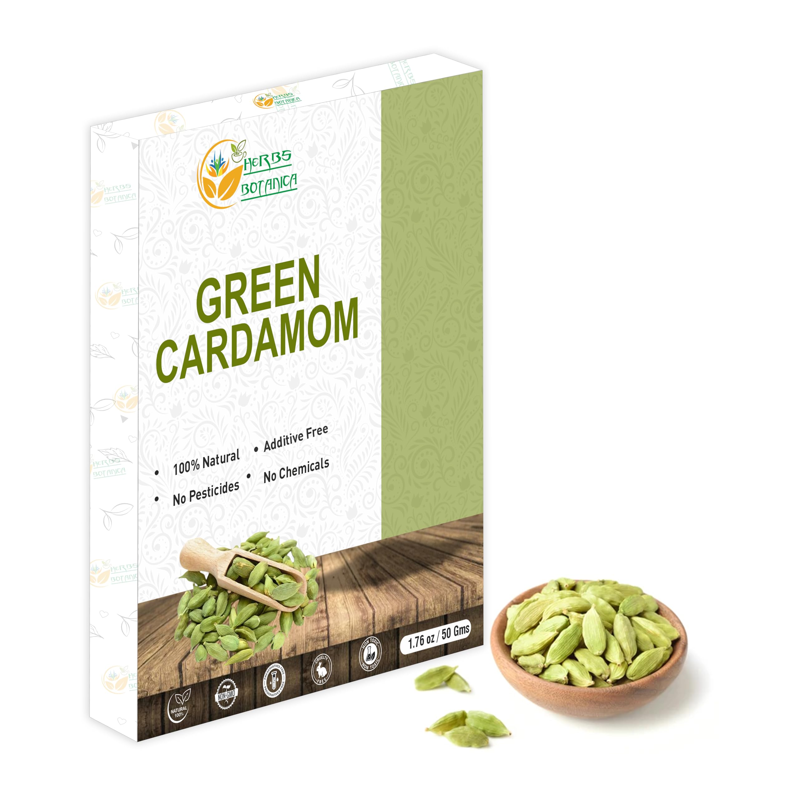 Herbs Botanica Green Cardamom Pods Whole Cardamom Seeds for Cooking, Baking, Tea, Spice Powder Fresh Elaichi, Cardamom Perfect for Turkish Coffee, Exotic Baking, and More 1.76 oz